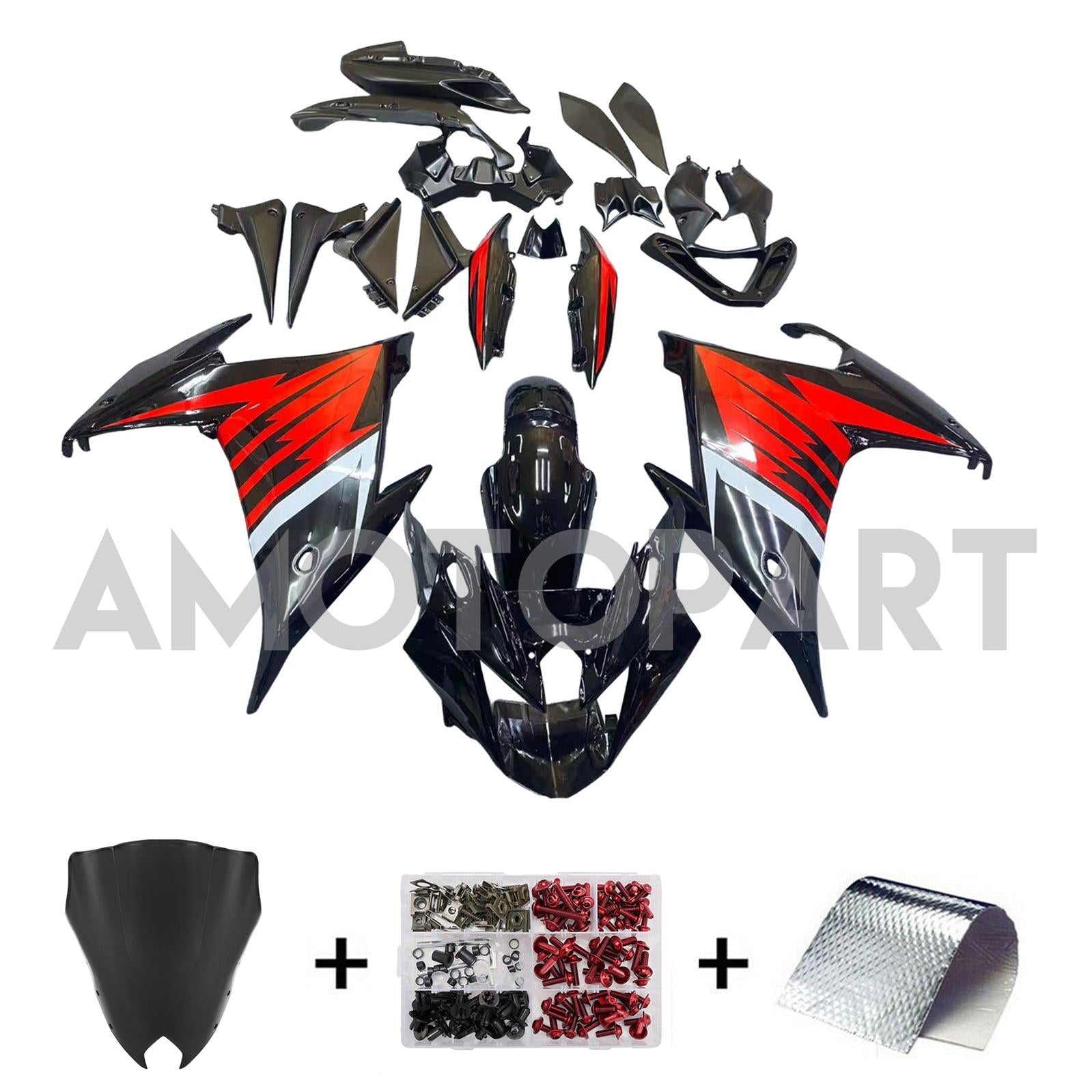 Amotopart 2009-2015 Yamaha FZ6R Black Red Fairing Kit