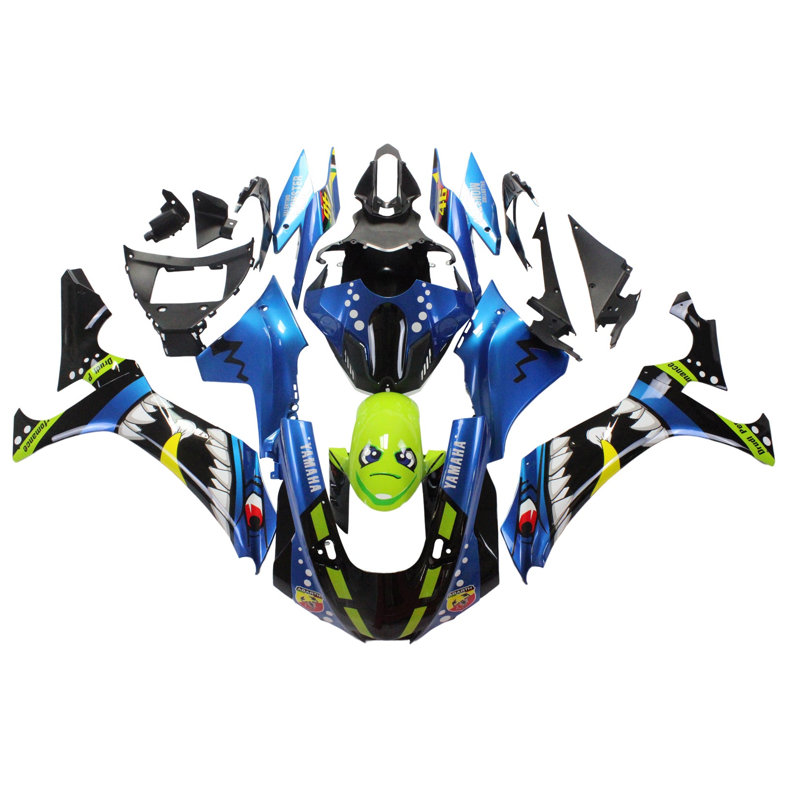Amotopart 2020-2025 YZF R1 Yamaha Blue&Green Monster Fairing Kit