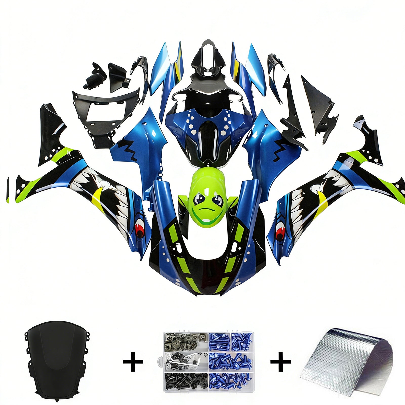 Amotopart 2020-2025 YZF R1 Yamaha Blue&Green Monster Fairing Kit