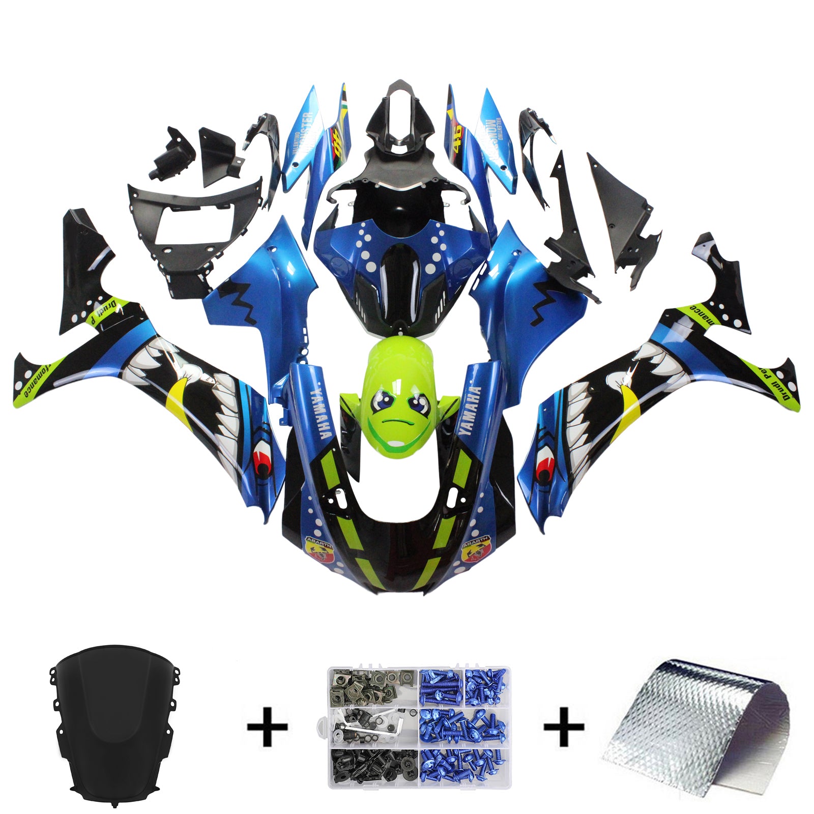 Amotopart 2020-2025 YZF R1 Yamaha Blue&Green Monster Fairing Kit
