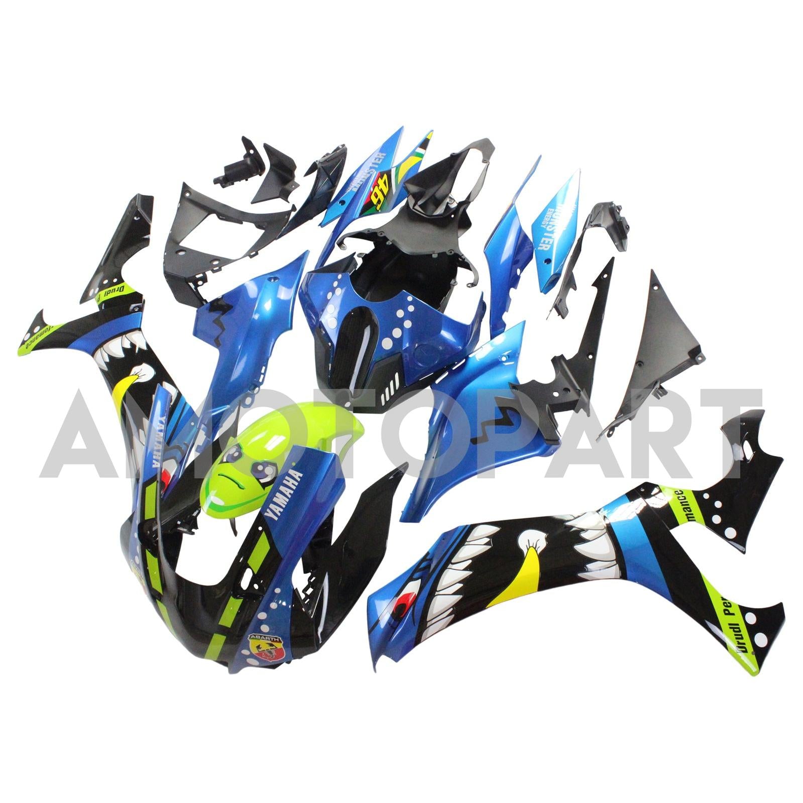 Amotopart 2020-2025 YZF R1 Yamaha Blue&Green Monster Fairing Kit