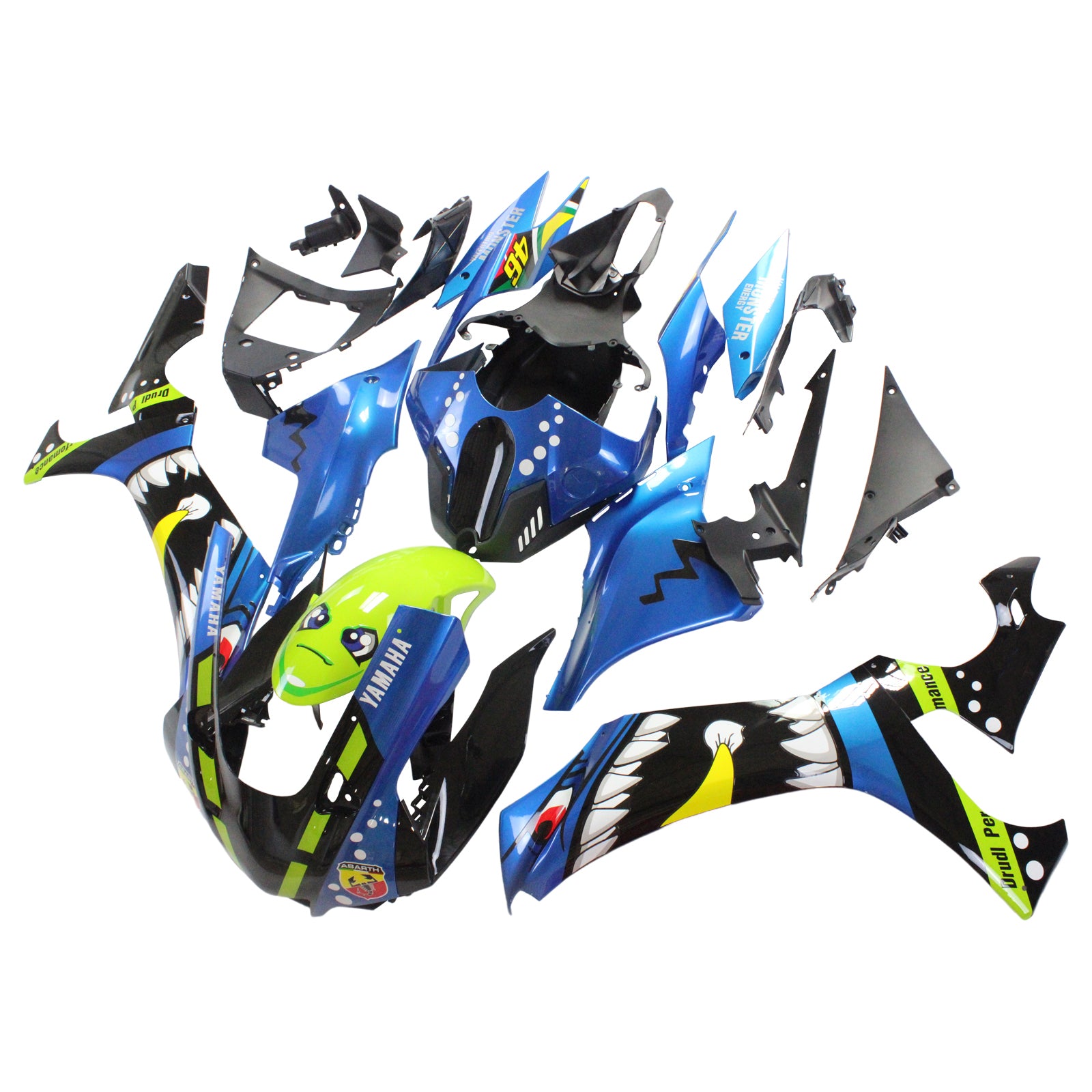 Amotopart 2020-2025 YZF R1 Yamaha Blue&Green Monster Fairing Kit