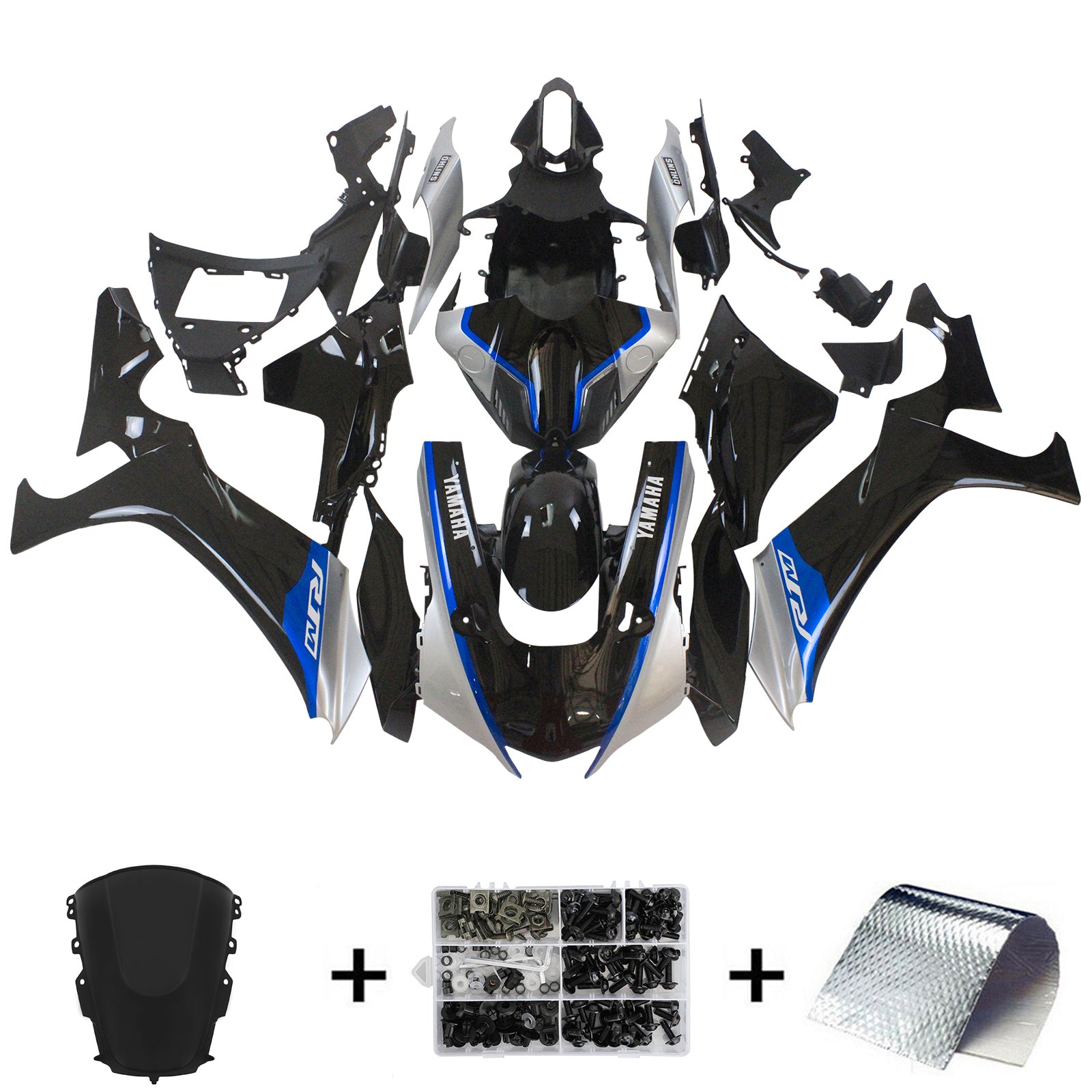 Amotopart Yamaha 2020-2025 YZF R1 Black Sliver Fairing Kit