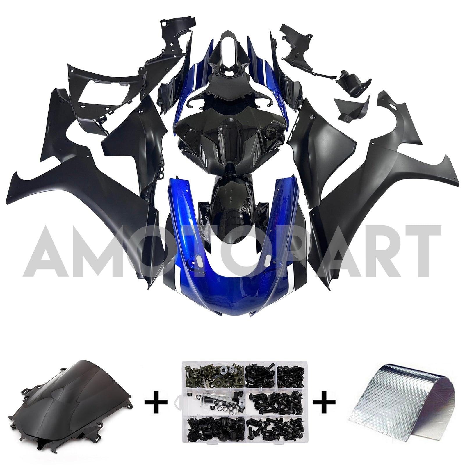 Amotopart Yamaha YZF R1 2020-2025 Blau&Schwarzes Style3 Verkleidungsset
