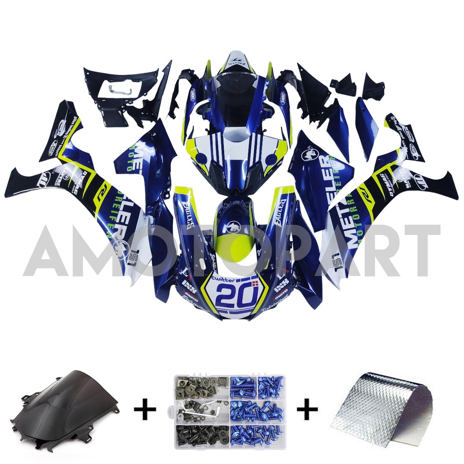 Amotopart Yamaha YZF R1 2020-2025 Blue&Yellow Fairing Kit
