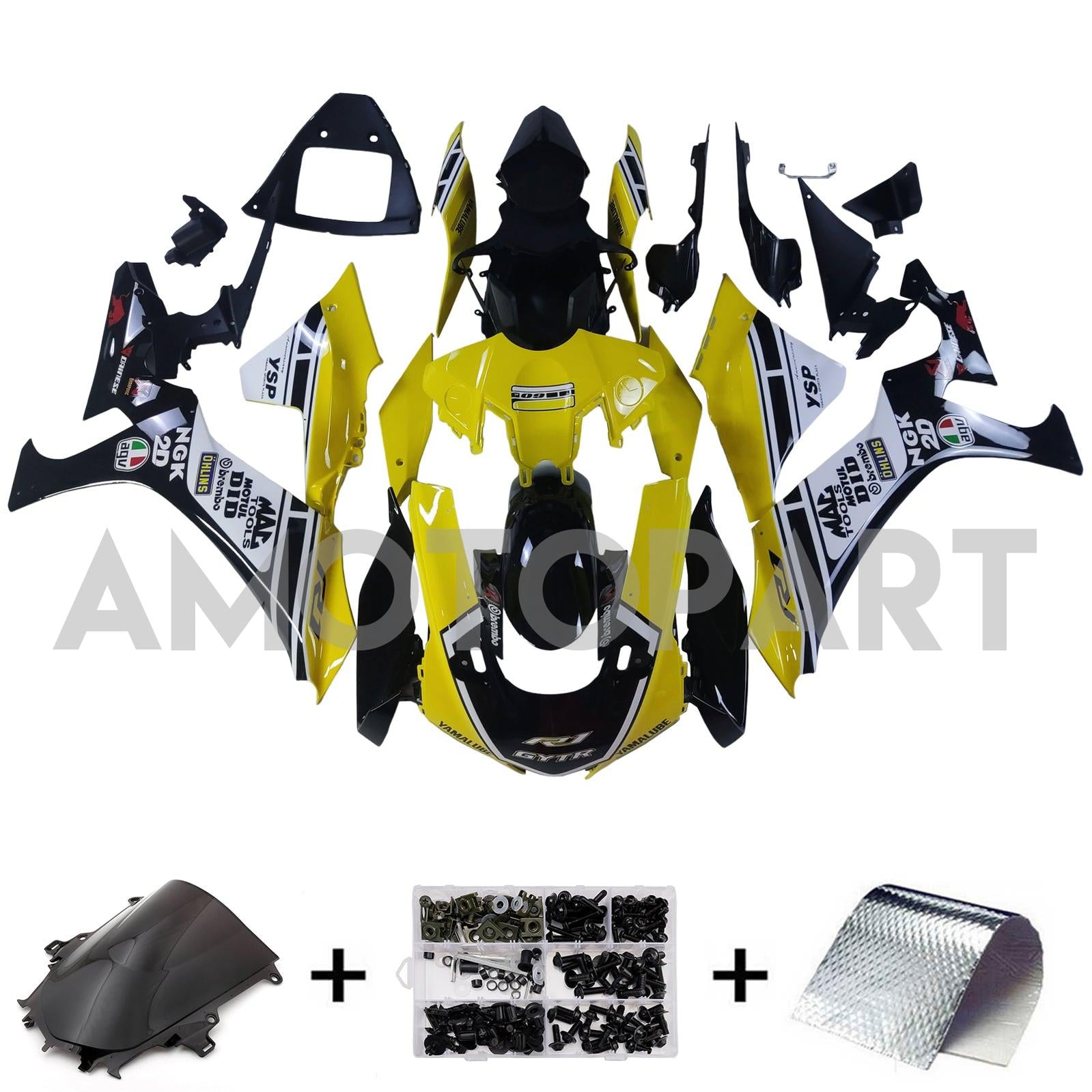 Kit carena Amotopart Yamaha YZF R1 2020-2024 Giallo e Nero