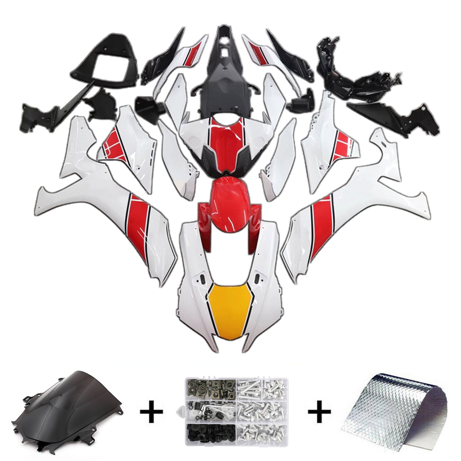 Amotopart 2020-2025 Yamaha YZF R1 White Red Yellow Fairing Kit
