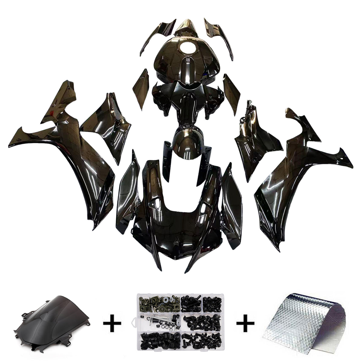 Kit de carenagem Amotopart 2020-2026 Yamaha YZF-R1 preto brilhante