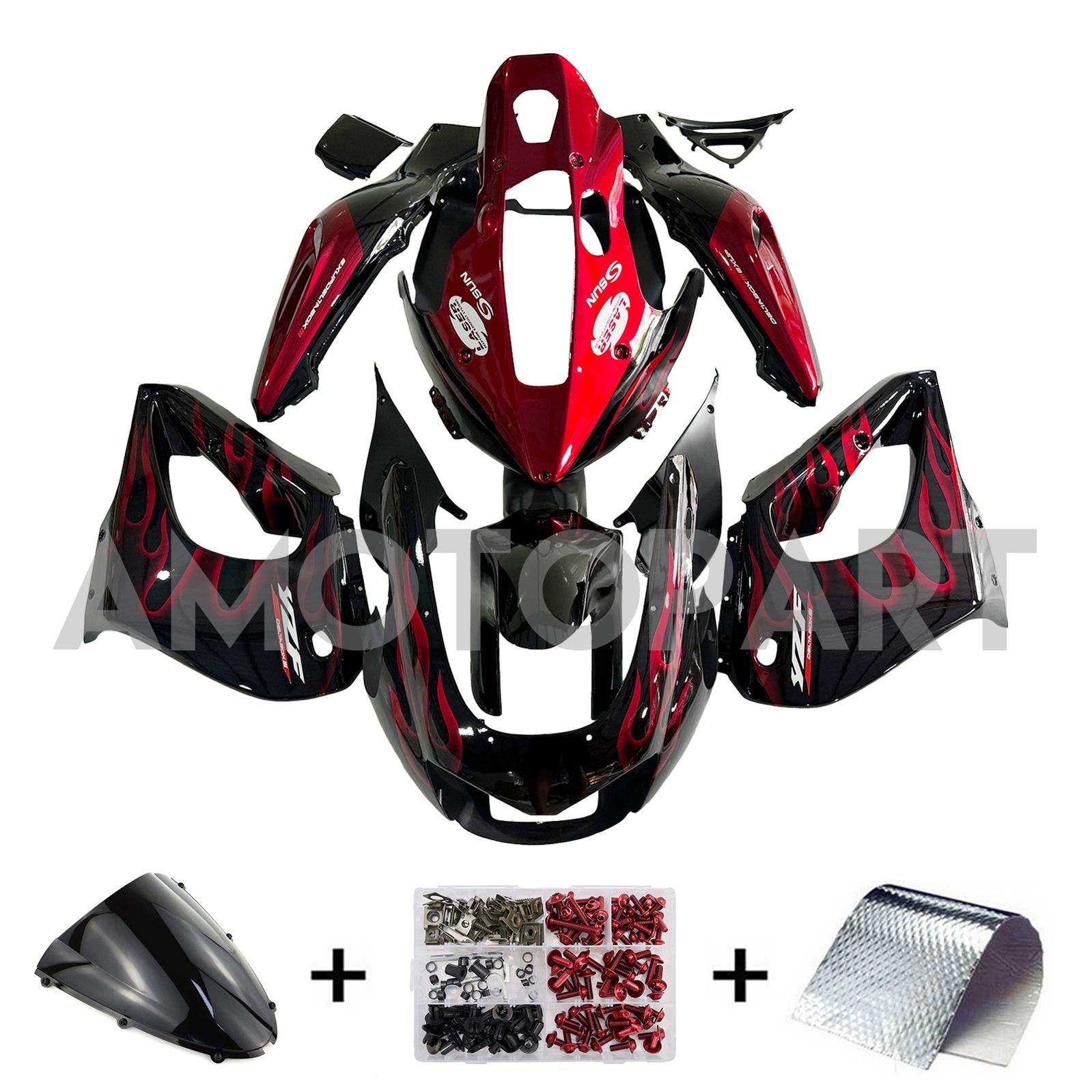 Amotopart 1997-2007 Yamaha YZF1000R Thunderace Fairing Red&Black Style4 Kit