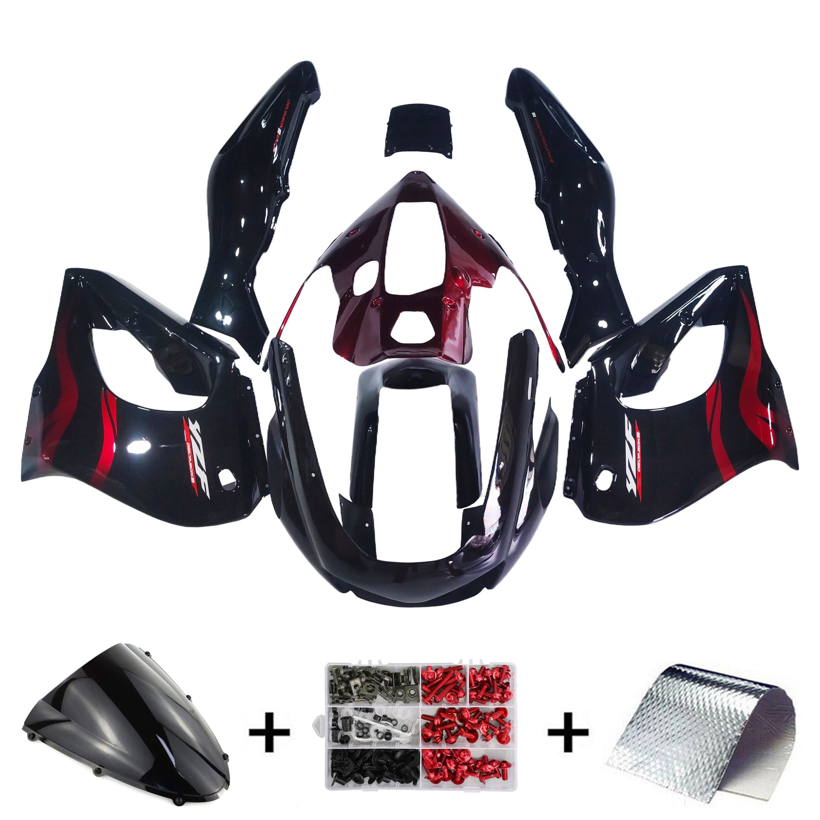 Carénage Amotopart pour Yamaha YZF1000R Thunderace 1997-2007, rouge&Kit Style2 noir