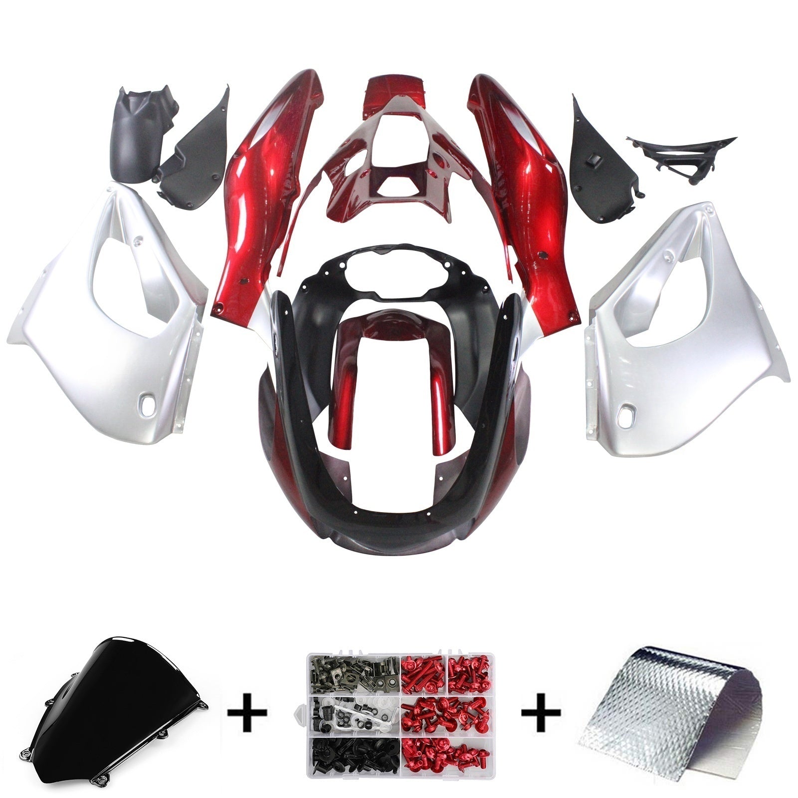 Amotopart 1997-2007 Yamaha YZF1000R Thunderace Fairing Red&Sliver Style1 Kit