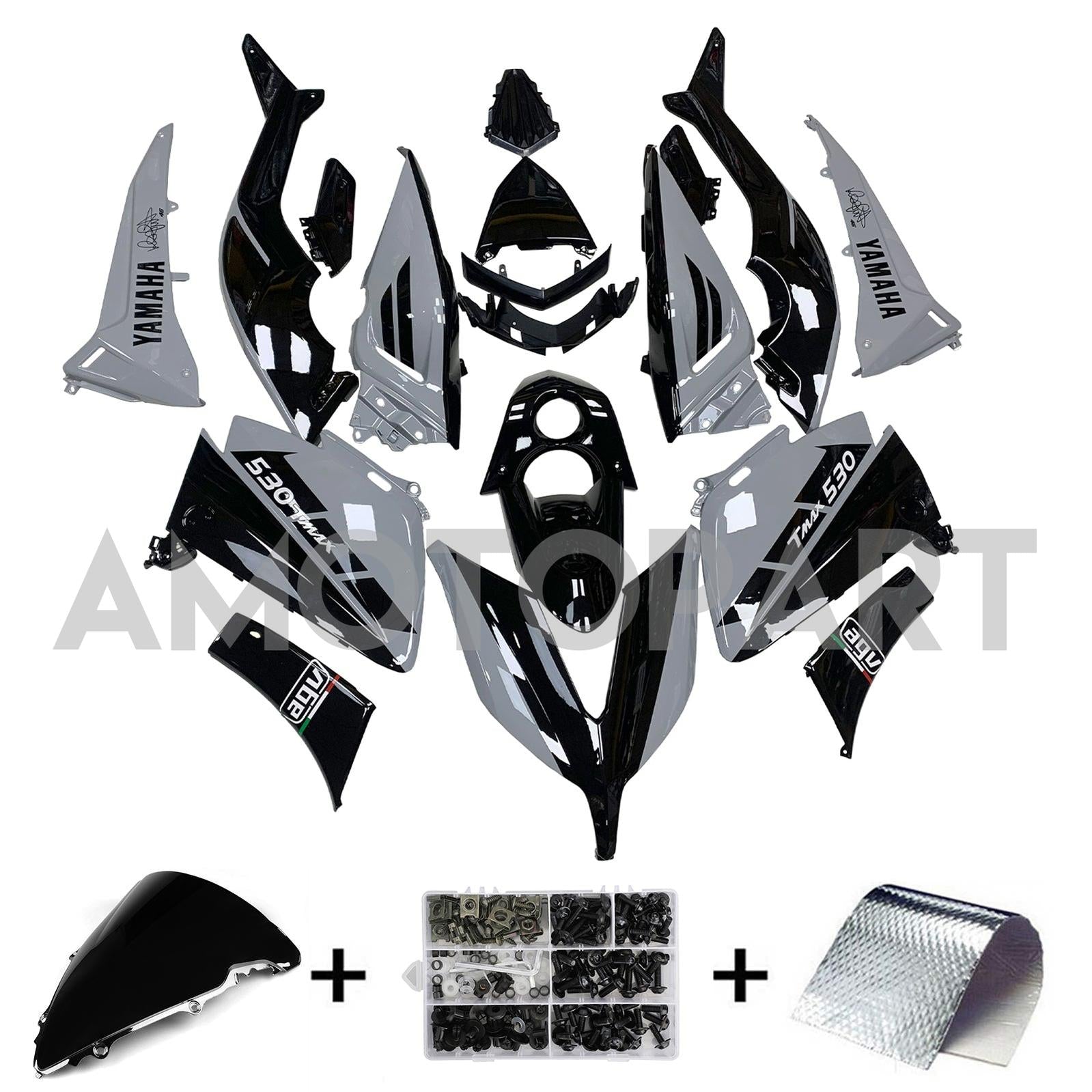 Amotopart 2015-2016 Yamaha T-Max Tmax530 Fairing Grey & Black Kit