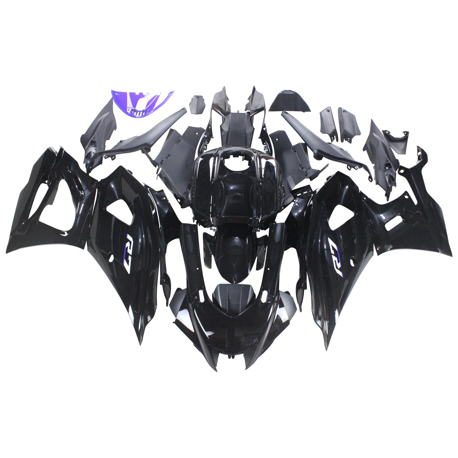 Amotopart 2021-2025 Yamaha YZF-R7 Gradient Black z niebieskim zestawem owiewki logo
