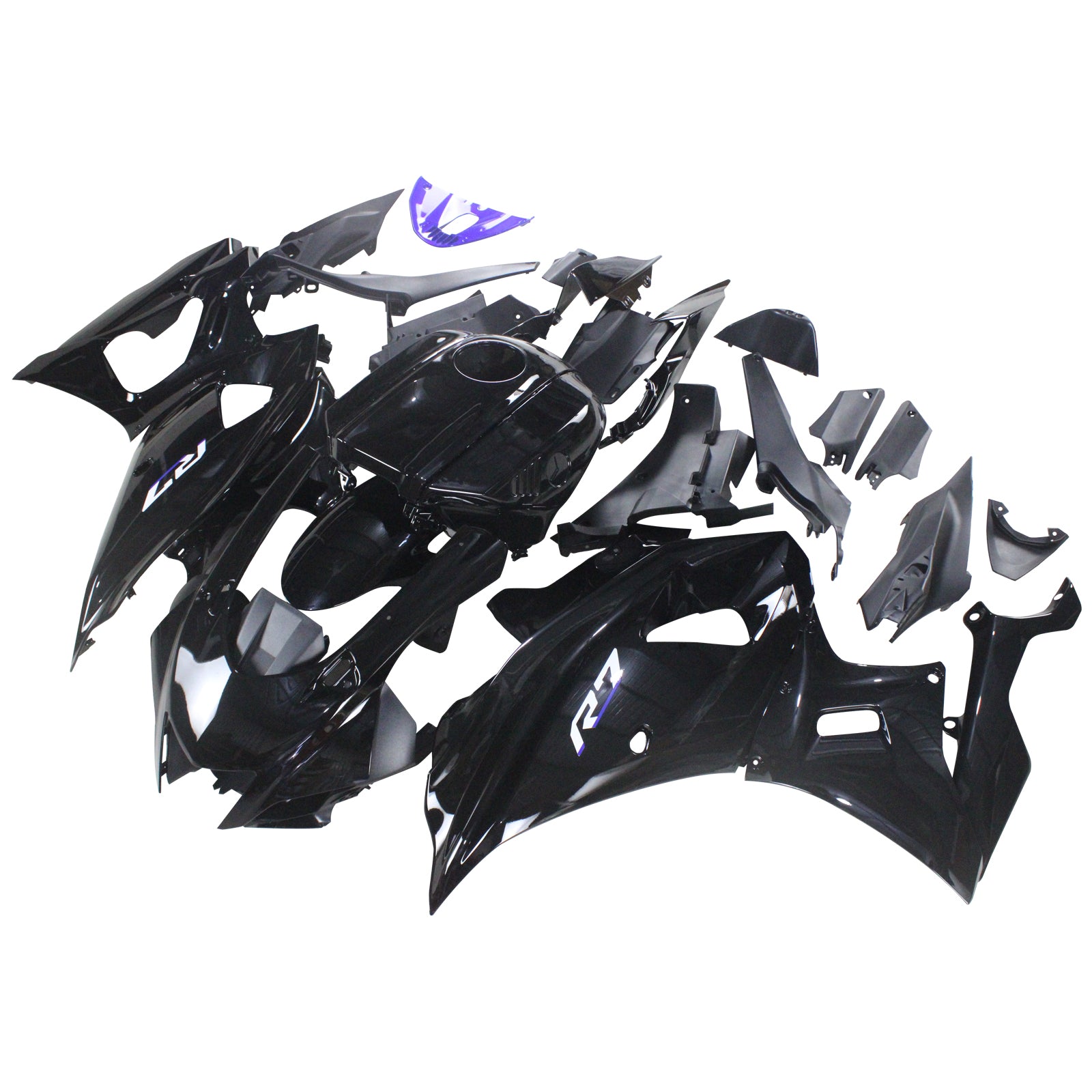 Amotopart 2021-2025 Yamaha YZF-R7 Gradient Black z niebieskim zestawem owiewki logo
