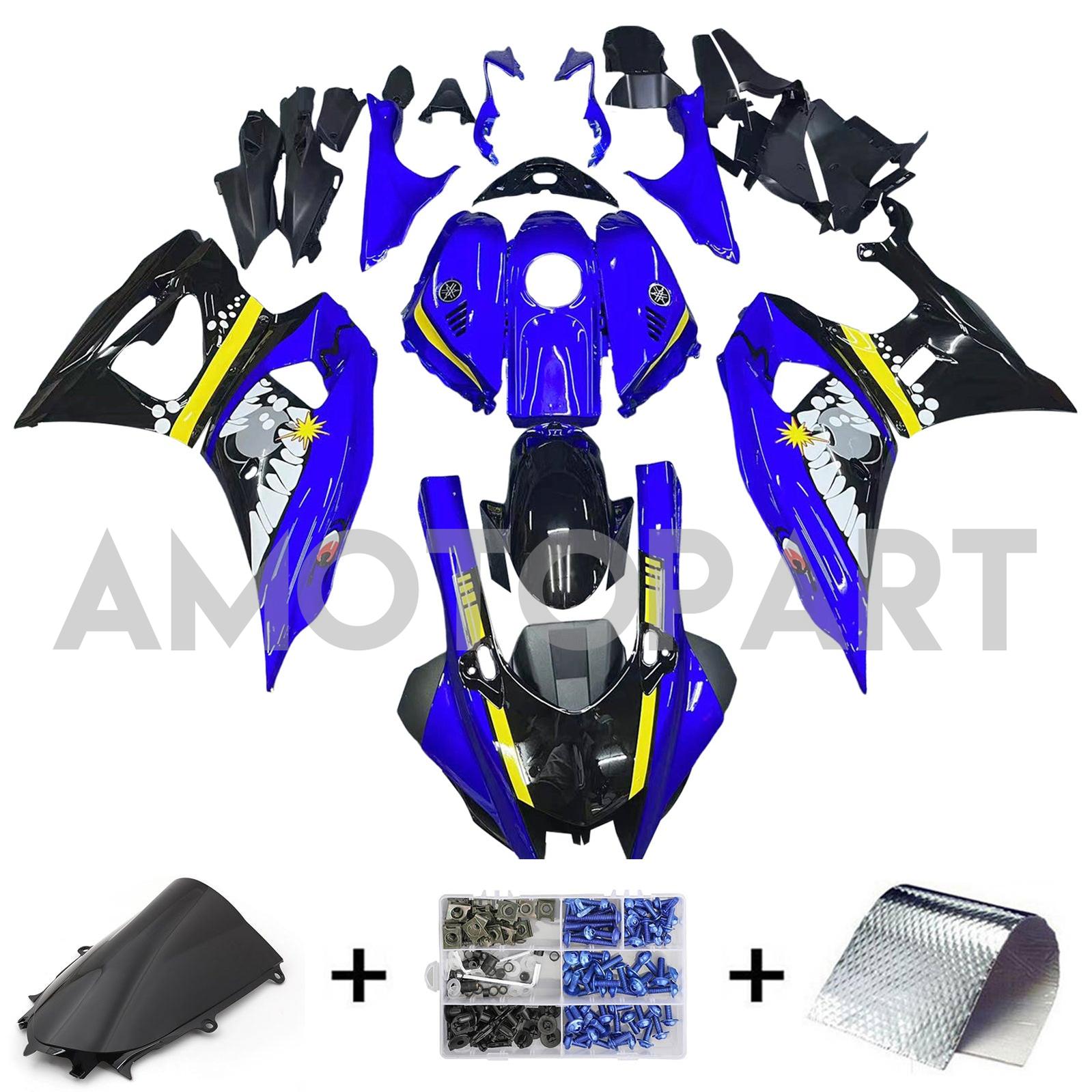 Amotopart 2021-2025 Yamaha YZF-R7 Black Blue Yellow Fairing Kit