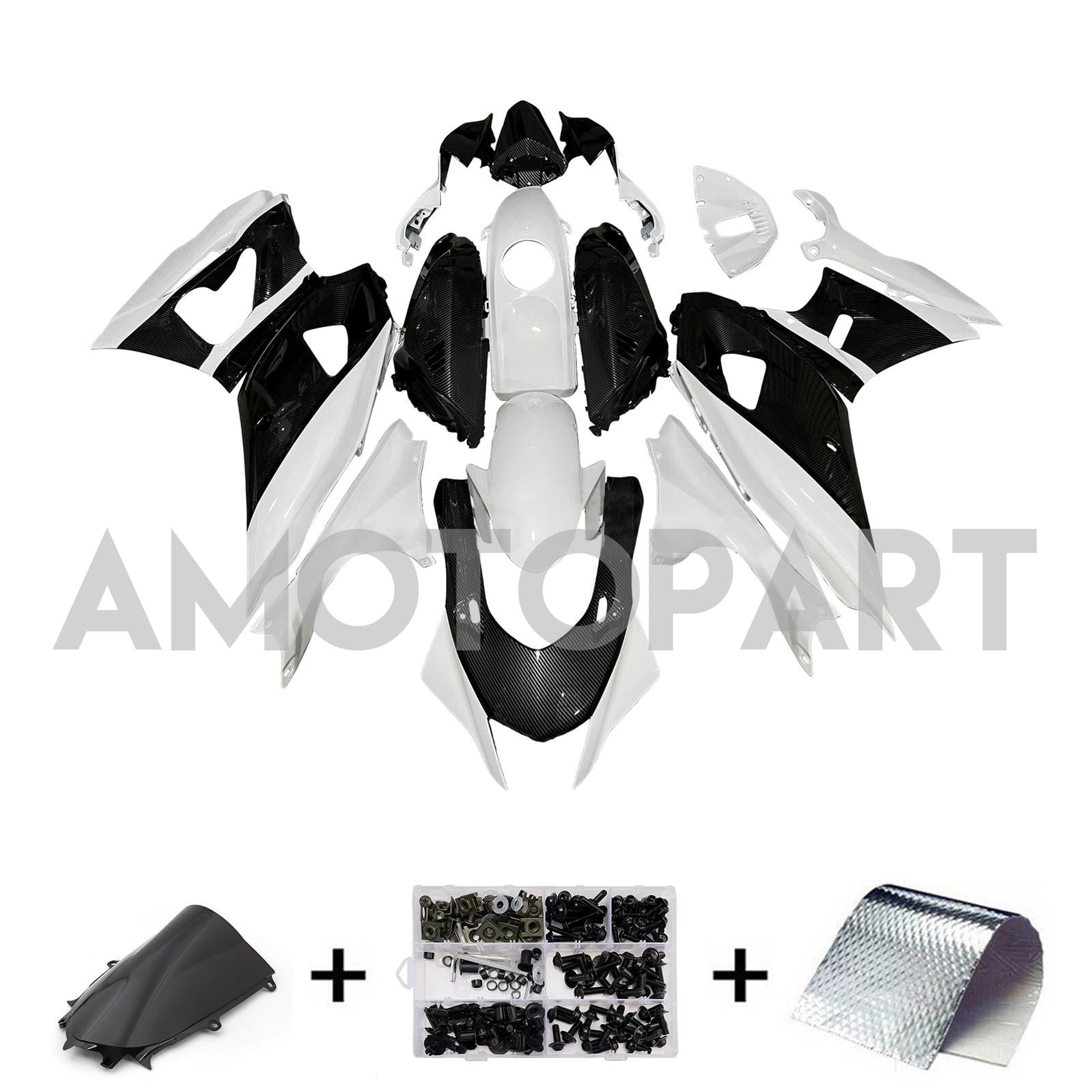 Amotopart 2021-2025 Yamaha YZF-R7 White & Carbon Fiber Pattern Fairing Kit