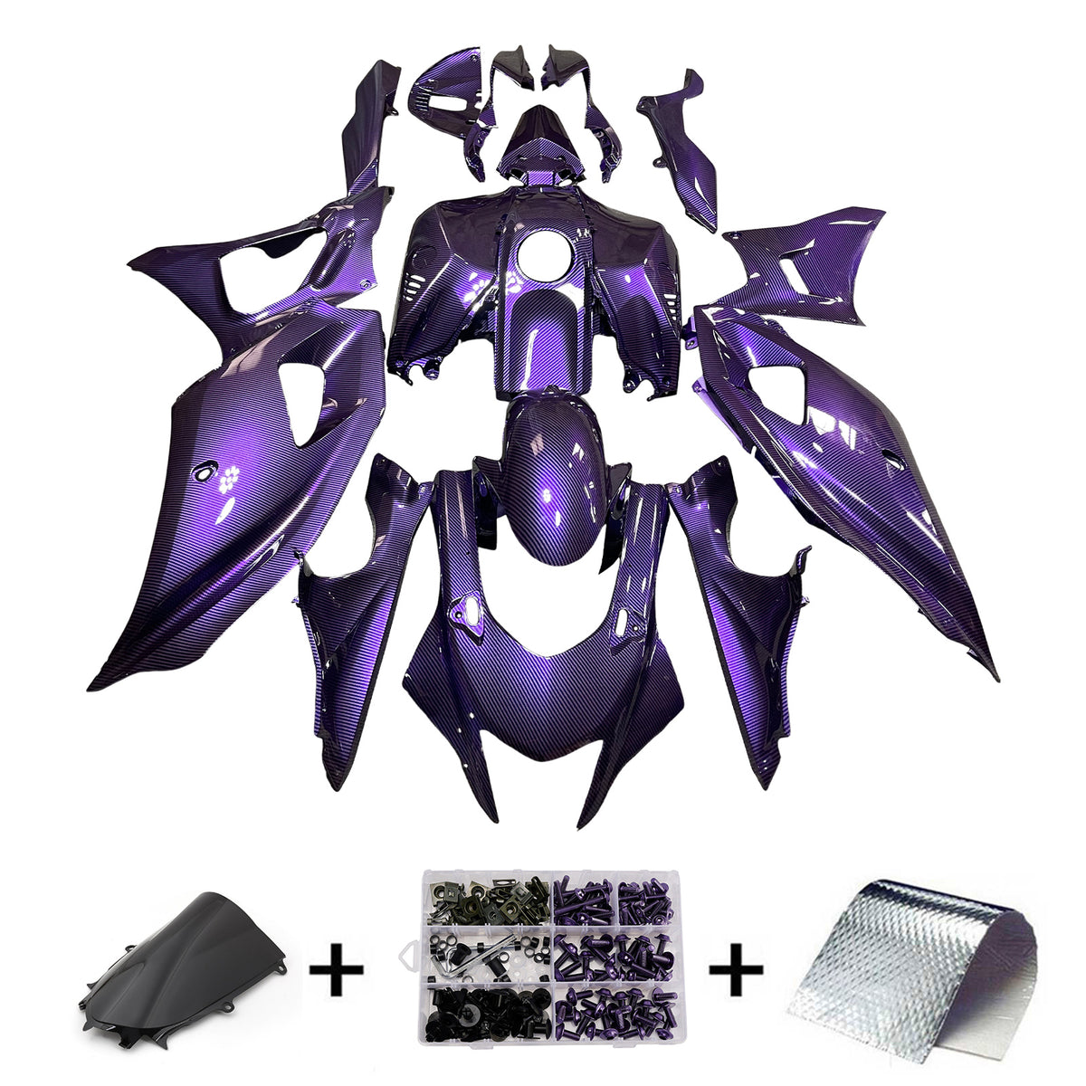 Amotopart 2021-2025 Yamaha YZF-R7 Mid Night Purple Carbon Fiber Pattern Fairing Kit