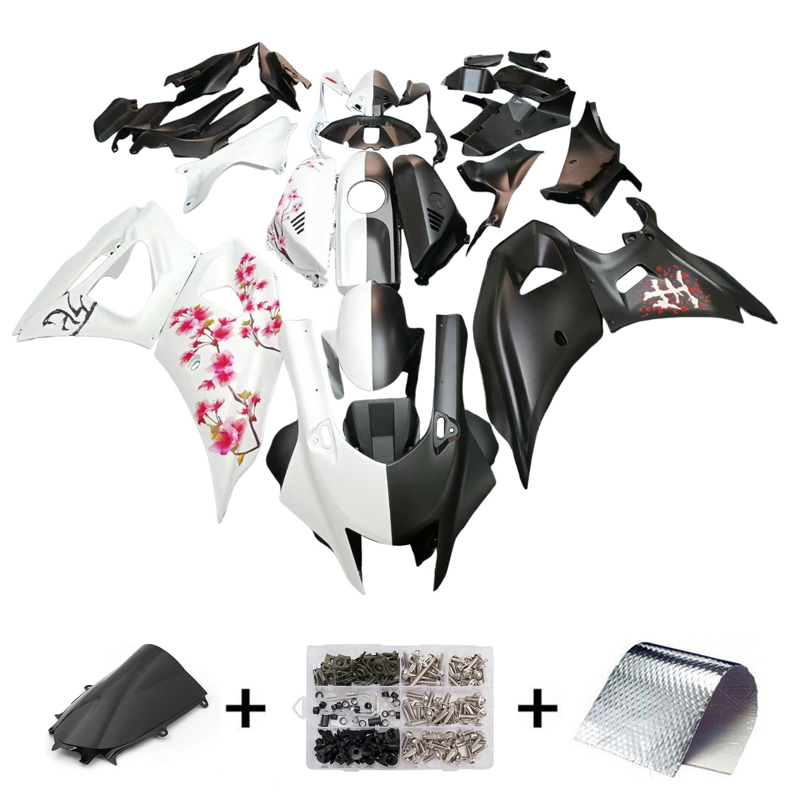 Amotopart 2021-2025 Yamaha YZF-R7 Cherry Blossom White Black Fairing Kit