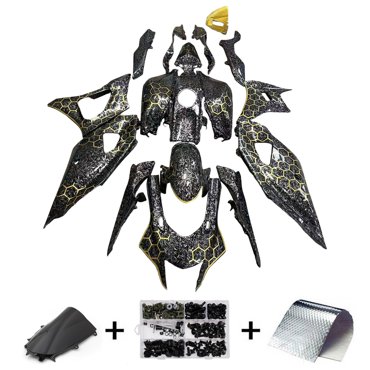 Amotopart 2021-2025 Yamaha YZF-R7 Forged Carbon Fiber Gold Fairing Kit