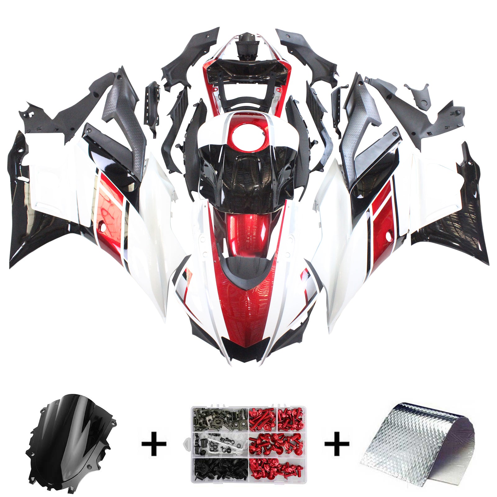 Amotopart 2022-2024 Yamaha YZF-R3 R25 White Red Fairing Kit