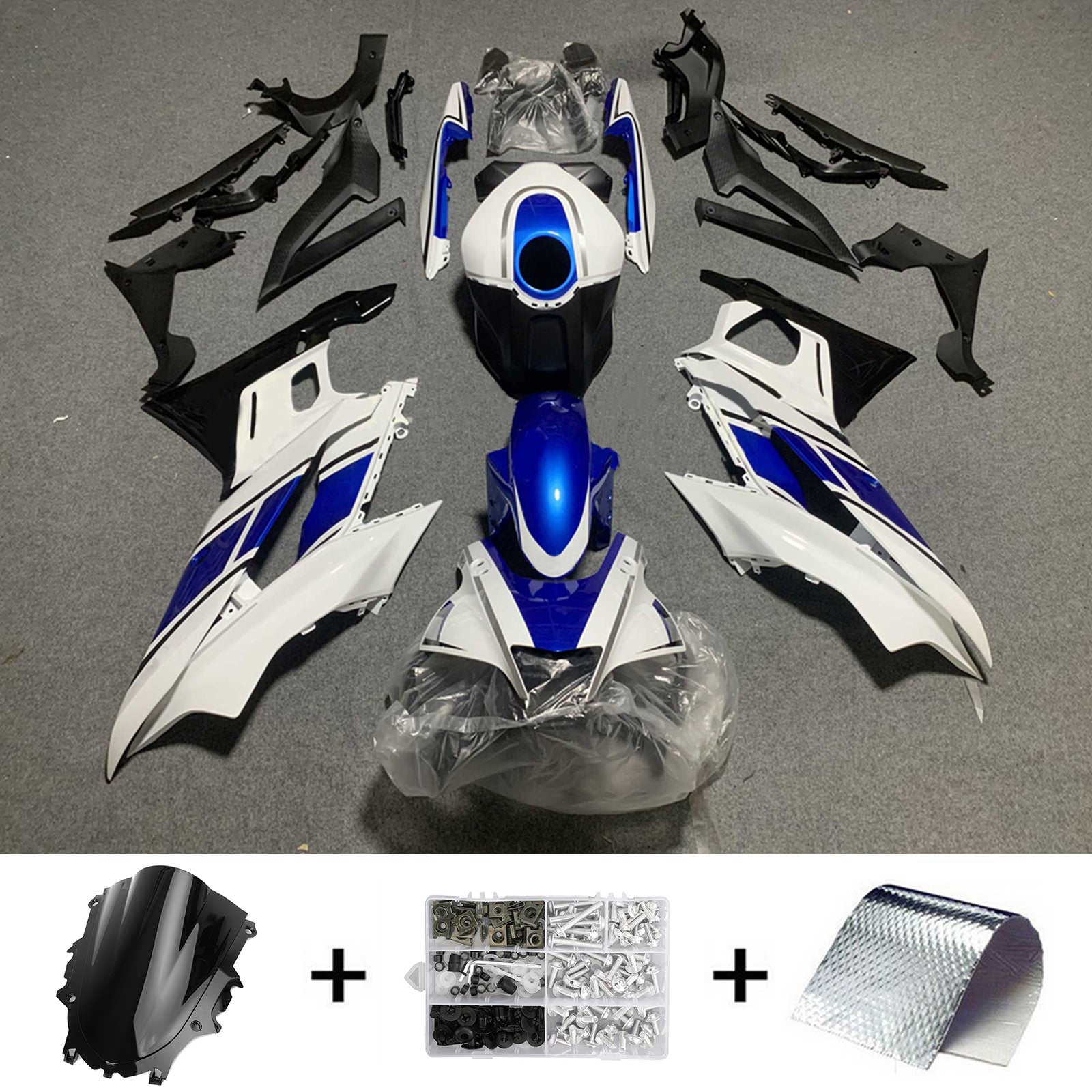 Amotopart 2022-2024 Yamaha YZF-R3 R25 White&Blue Style4 Fairing Kit