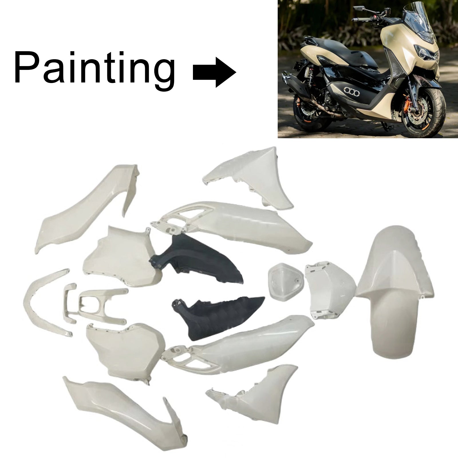 Amotopart 2020–2024 Yamaha NMAX 125/155/250 Kohlefaser-Tan-Verkleidungsset