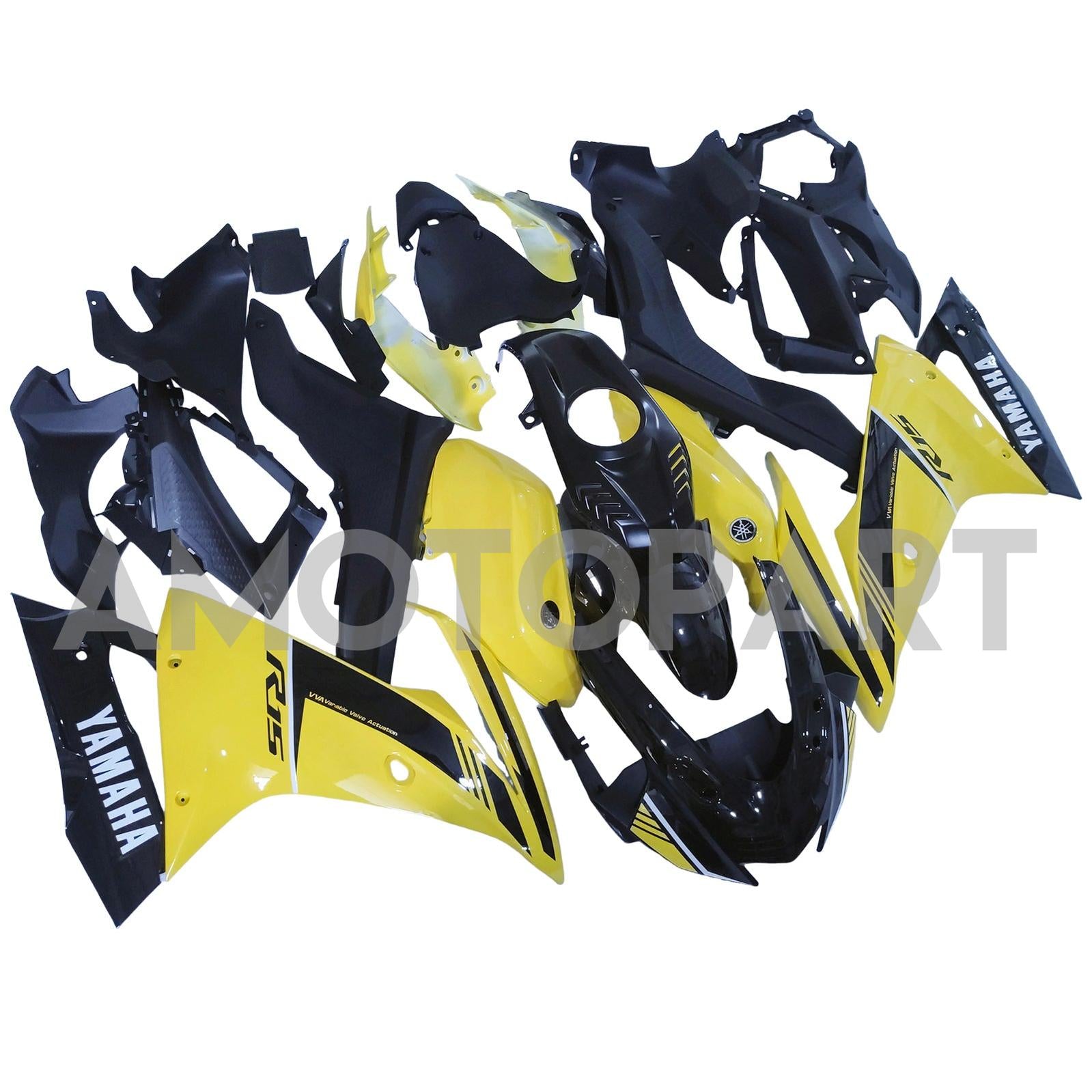 Amotopart 2018-2024 Yamaha YZF R15 Gelbes Schwarzverkleidungskit