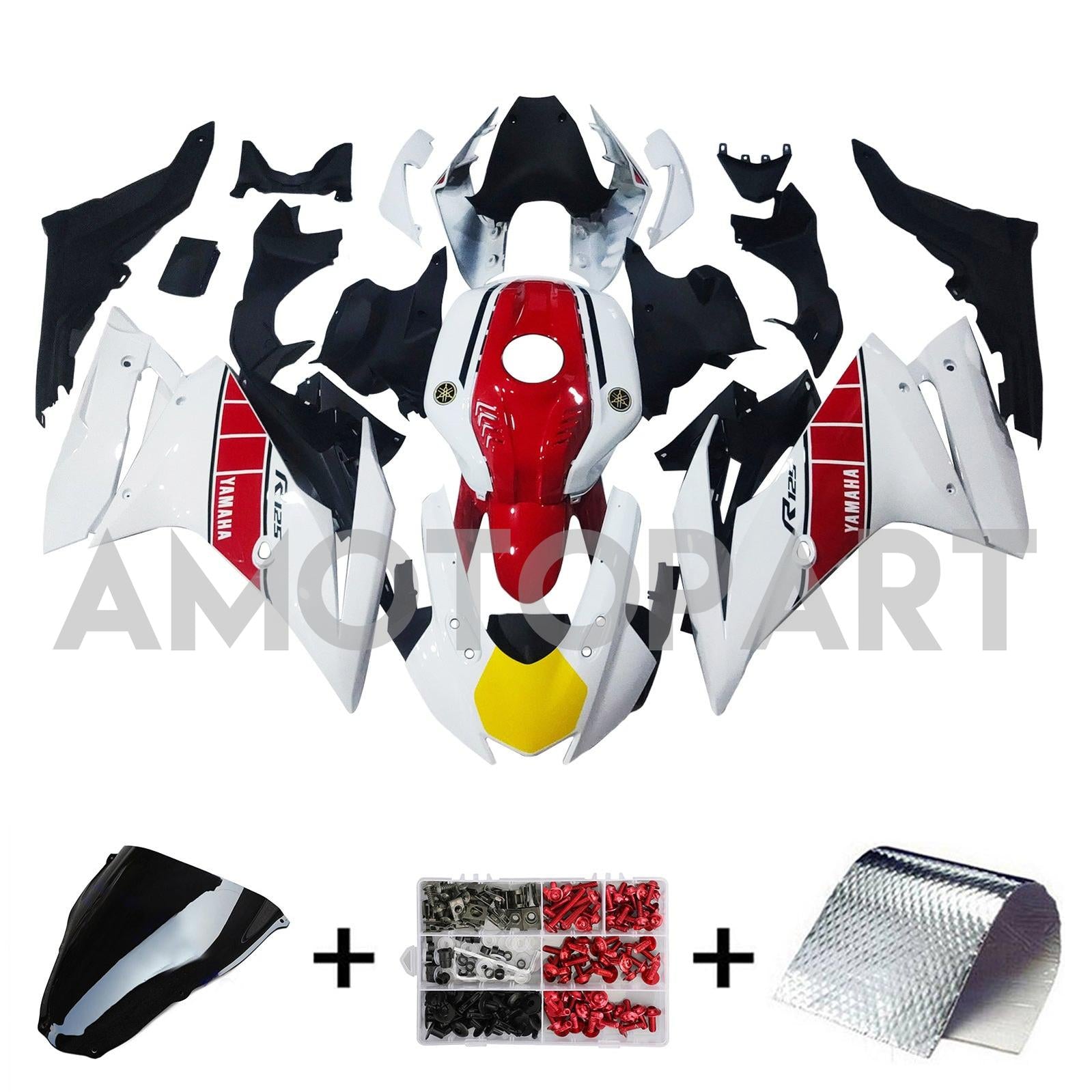 Amotopart 2019-2024 ヤマハ YZF R125 ホワイト レッド ブラック フェアリングキット
