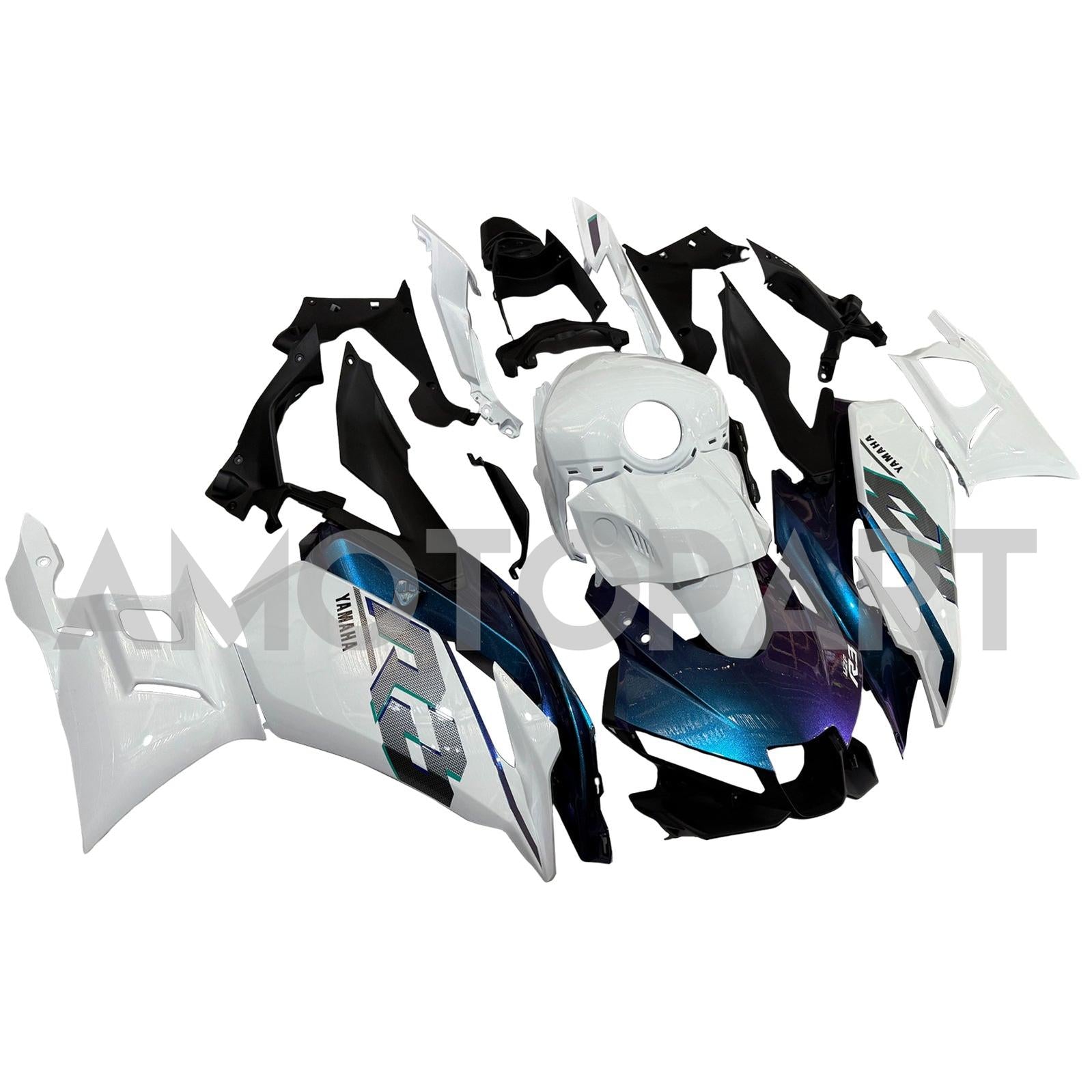 Amotopart 2025-2026 Yamaha YZF R3 YZF R25 Gloss White Blue Fairing Kit