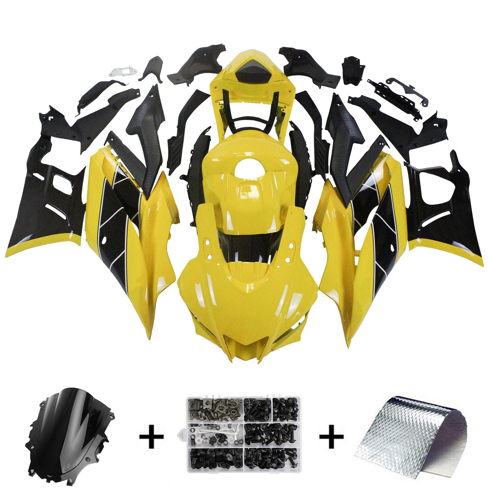 Amotopart 2022-2023 ヤマハ YZF-R3 R25 イエロー&ブラック フェアリングキット