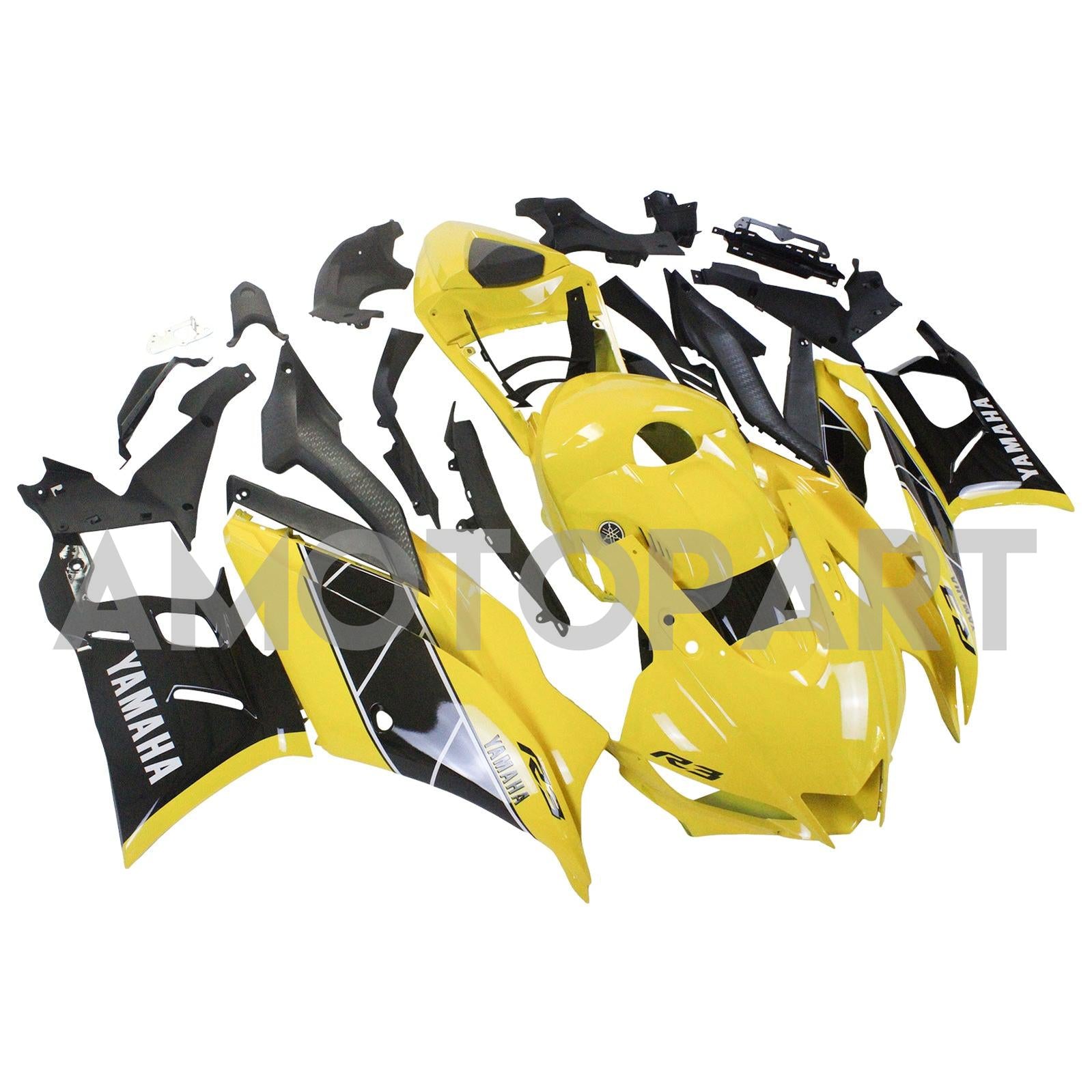 Amotopart 2022-2024 Yamaha YZF-R3 R25 Yellow&Black Fairing Kit