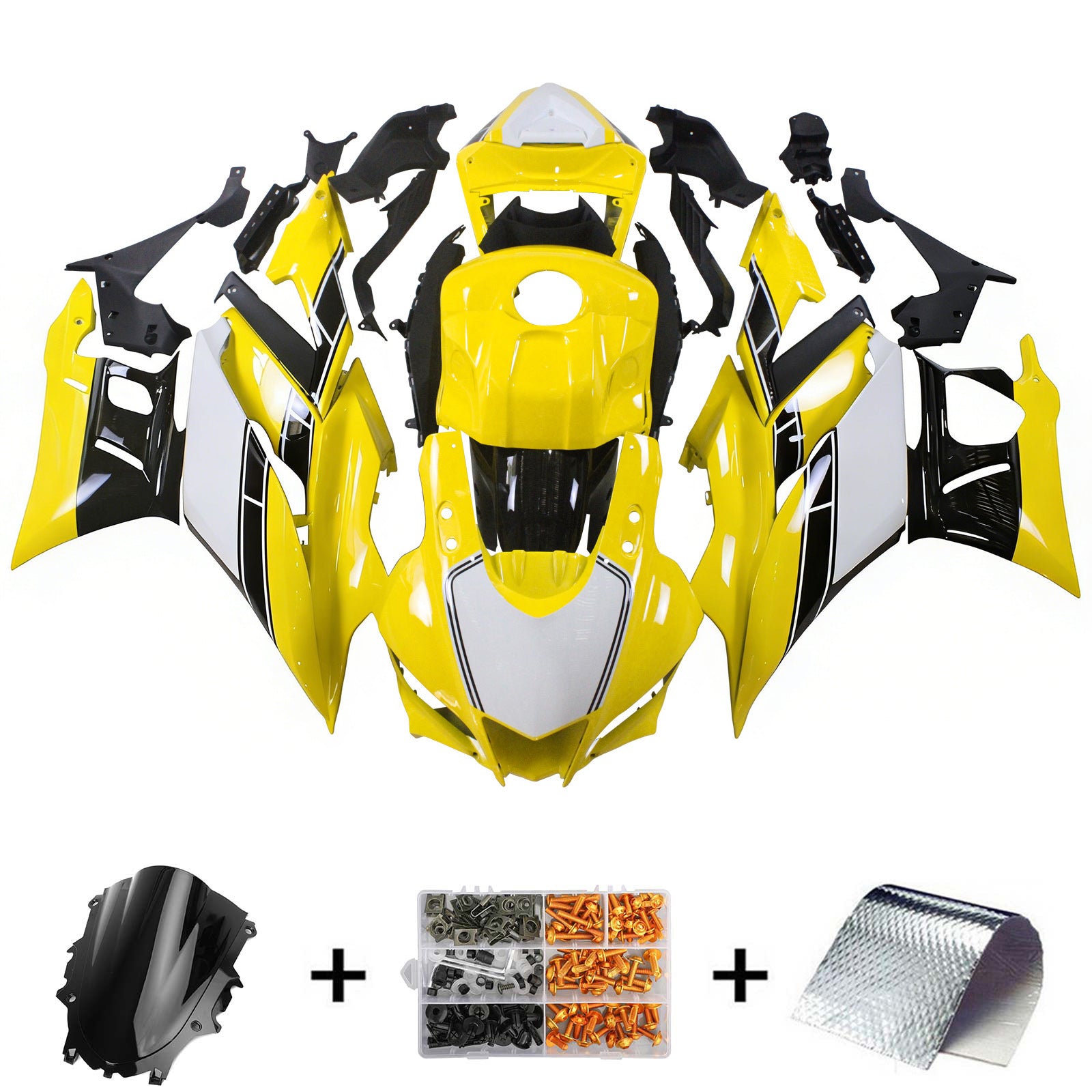 Amotopart 2022-2024 Yamaha YZF-R3 R25 Yellow&White Fairing Kit