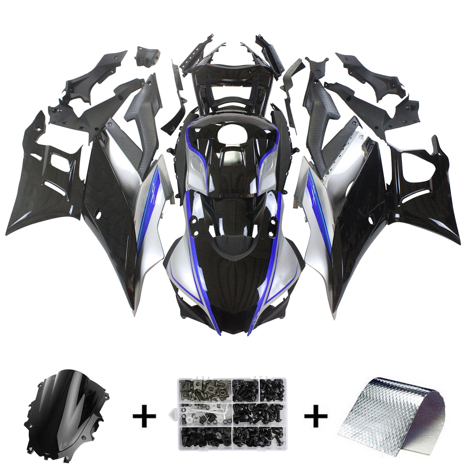 Amotopart 2022-2024 Yamaha YZF-R3 R25 Sliver&Black Fairing Kit