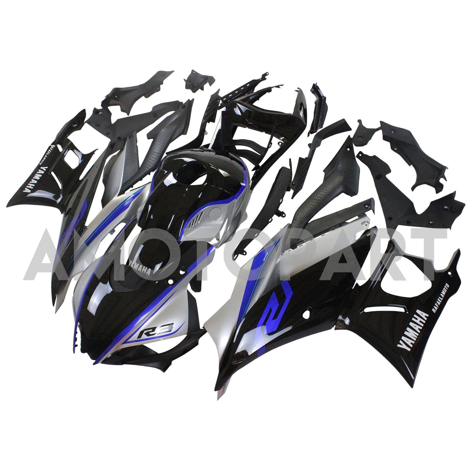 Amotopart 2022-2023 Yamaha YZF-R3 R25 Sliver & Black Fairing Kit