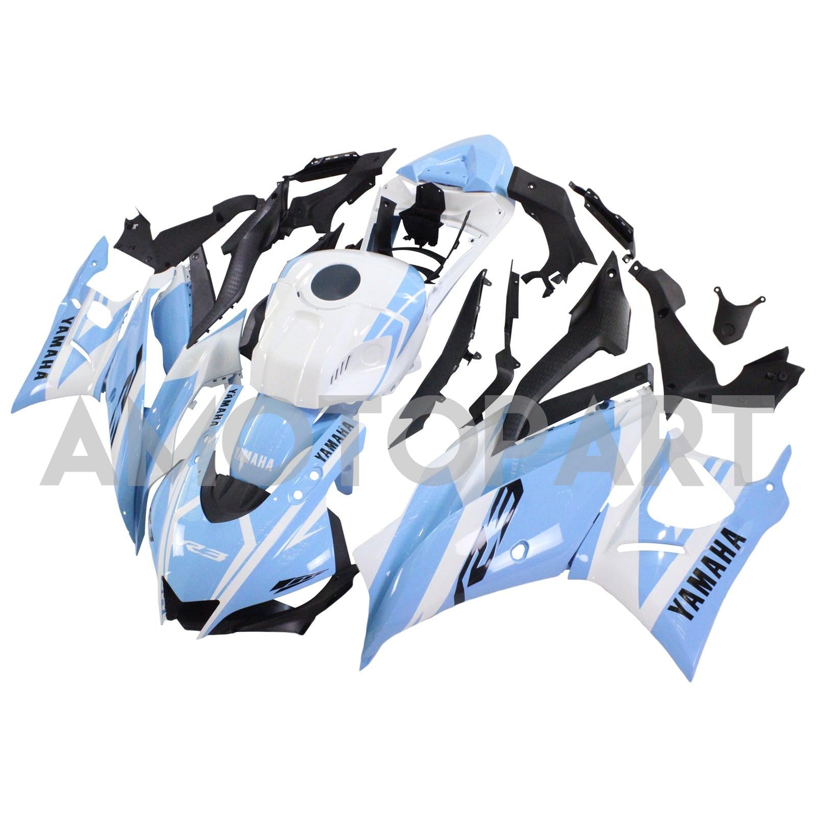 Amotopart 2022-2024 Yamaha YZF-R3 R25 White&Blue Style2 Fairing Kit