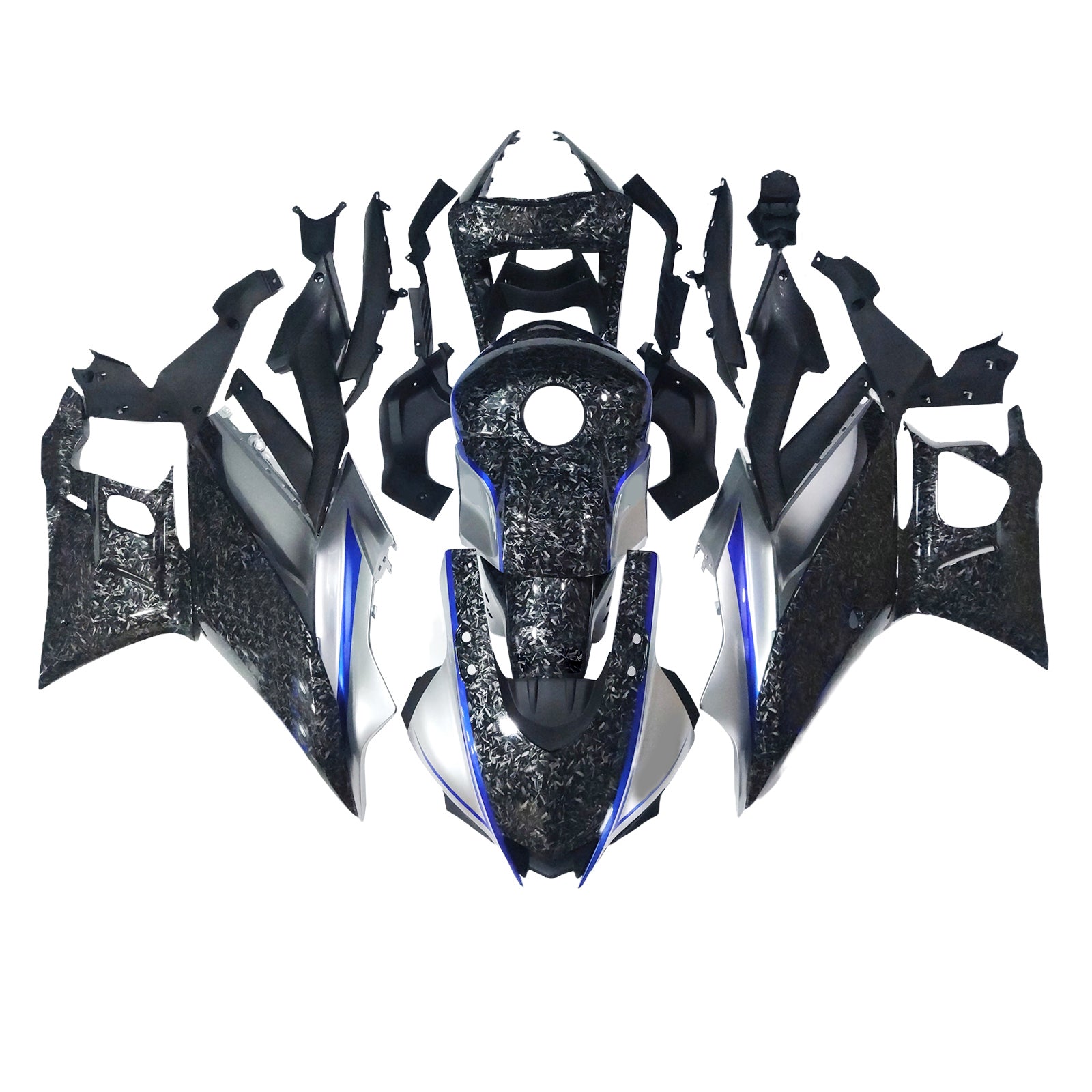 Amotopart 2022-2024 Yamaha YZF-R3 R25 Blue Marble Carbon fiber Fairing Kit