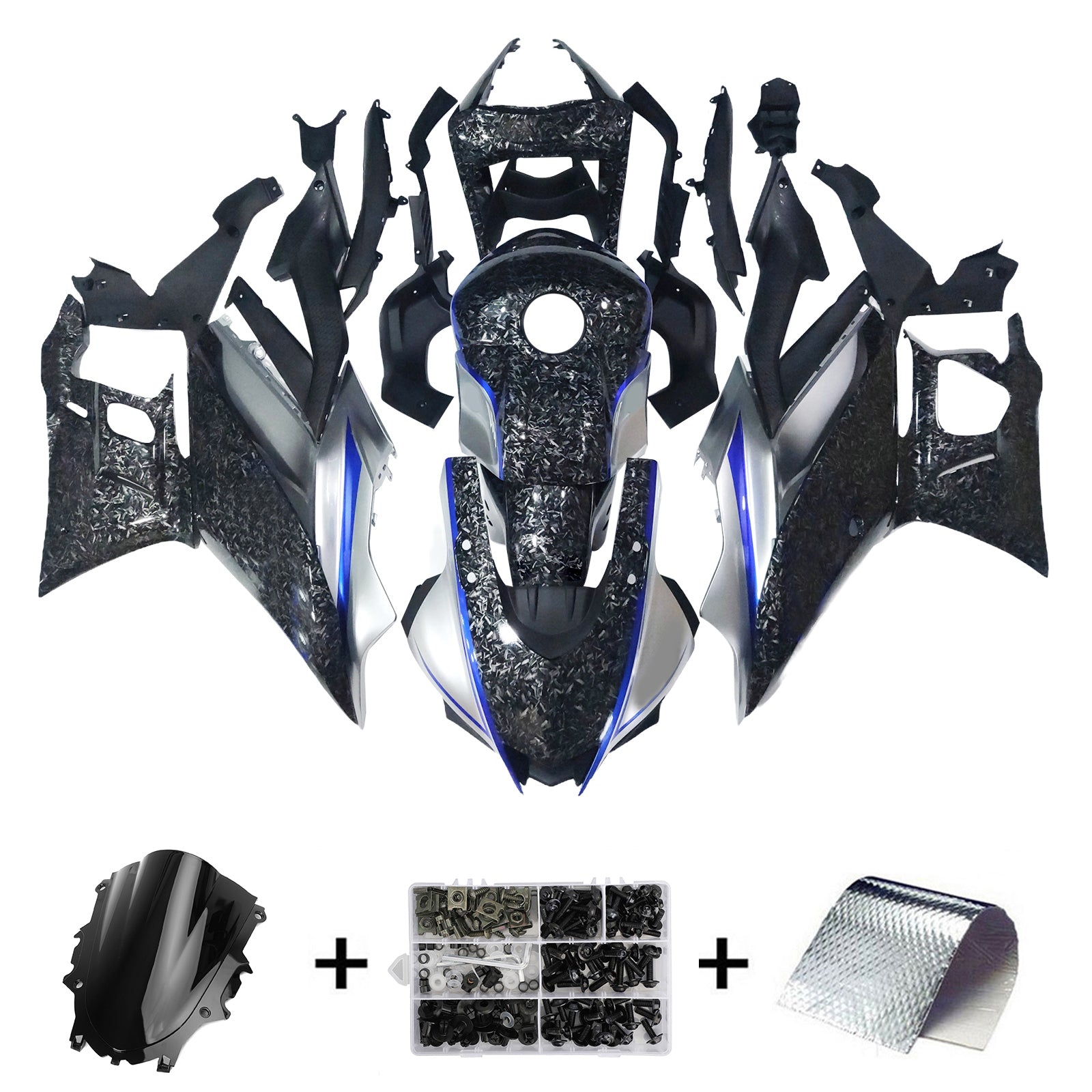 Amotopart 2022-2024 Yamaha YZF-R3 R25 Blue Marble Carbon fiber Fairing Kit