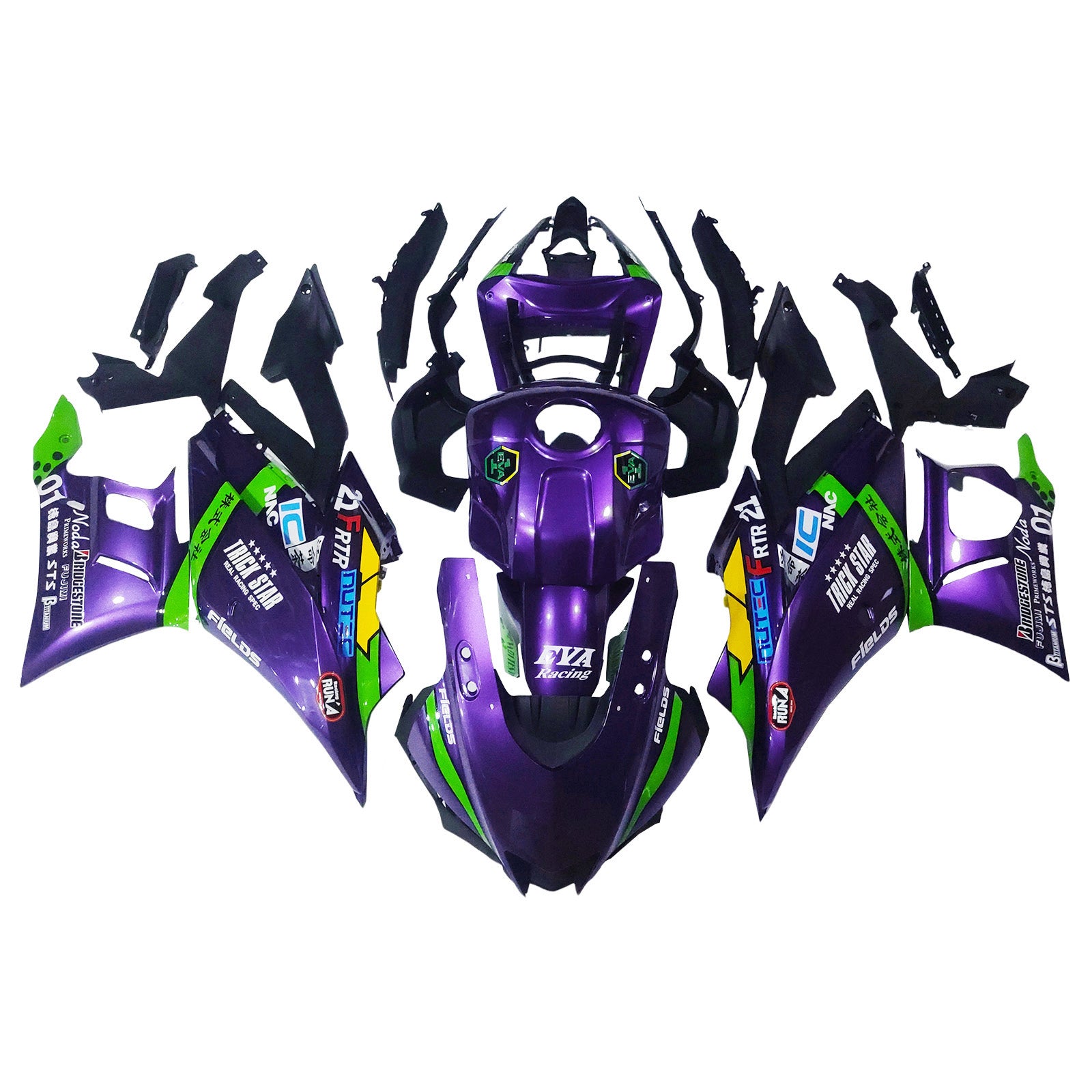 Amotopart 2022-2023 Yamaha YZF-R3 R25 Purple & Green Fairing Kit