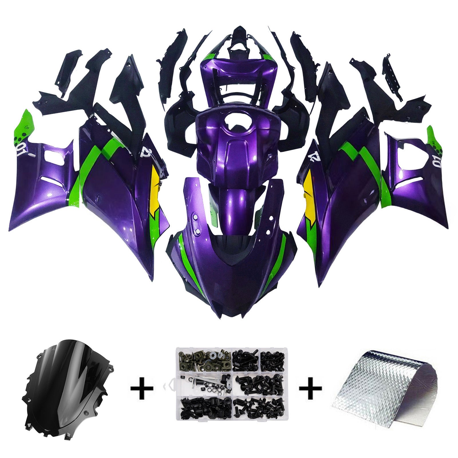 Amotopart 2022-2024 Yamaha YZF-R3 R25 Purple&Green Fairing Kit