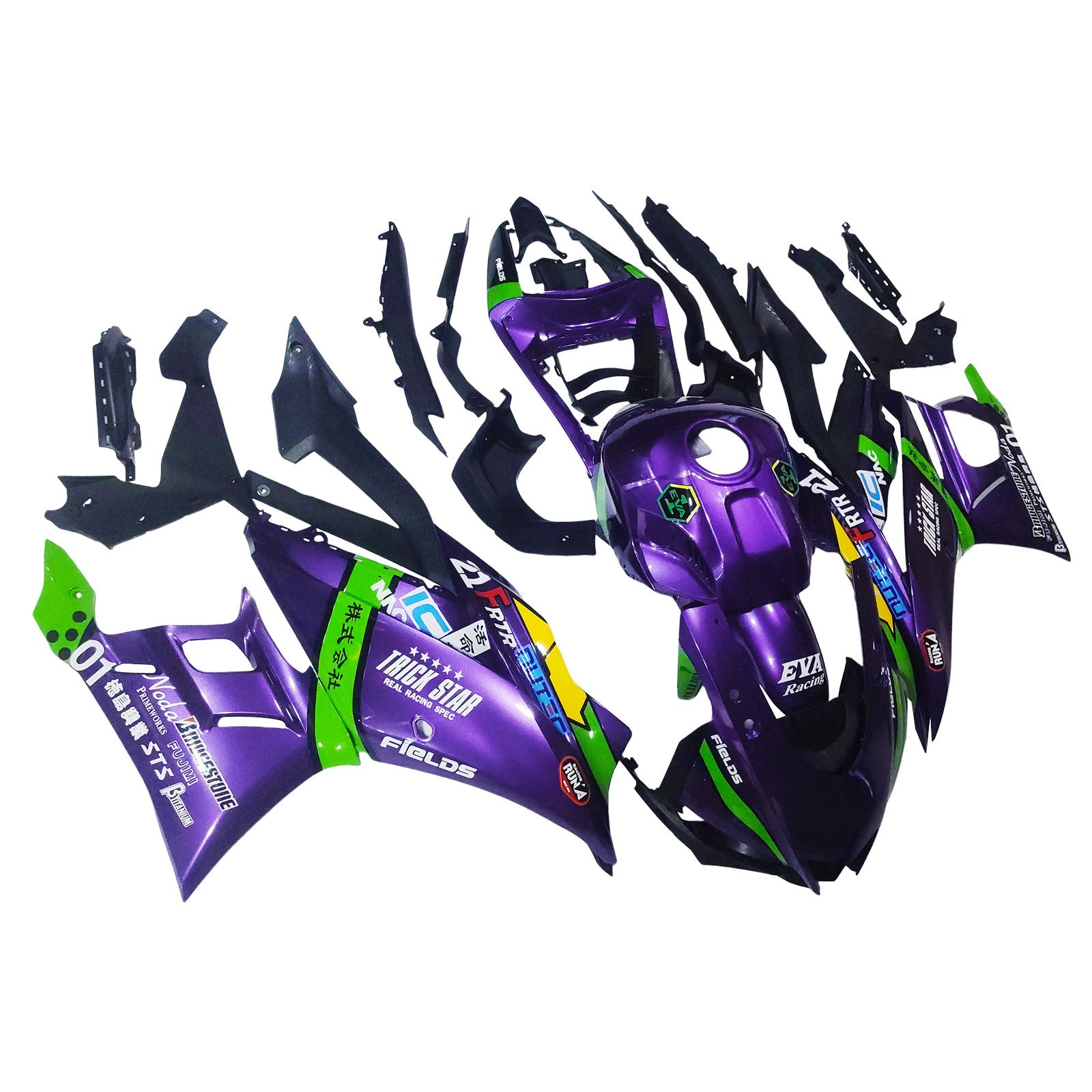 Amotopart 2022-2023 Yamaha YZF-R3 R25 Purple & Green Fairing Kit