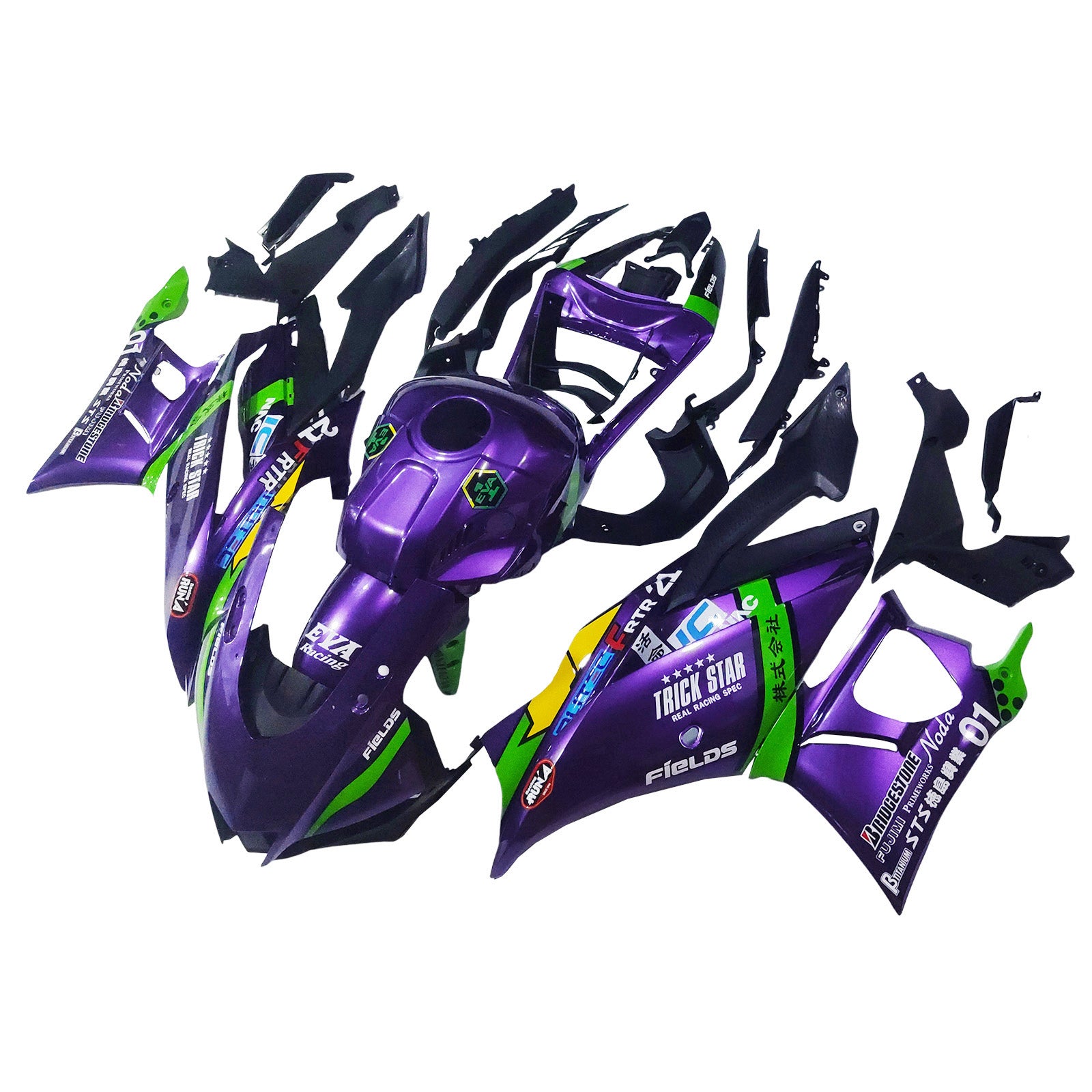 Amotopart 2022-2023 Yamaha YZF-R3 R25 Purple & Green Fairing Kit