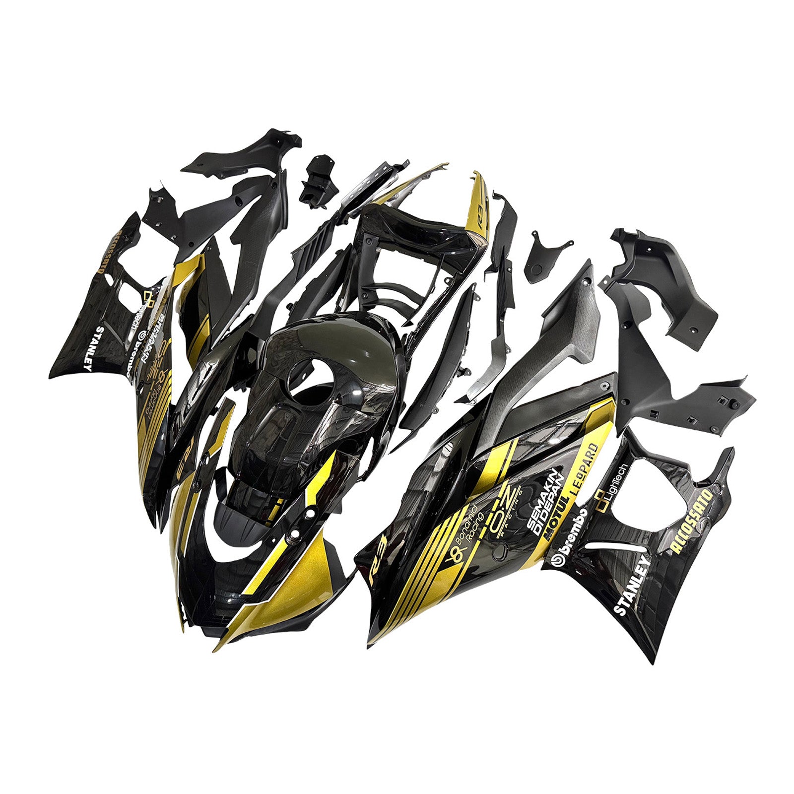 Amotopart 2022-2023 Yamaha YZF-R3 R25 Gold & Black Fairing Kit