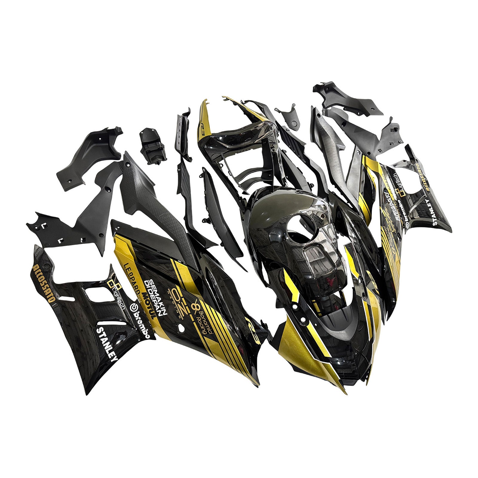 Amotopart 2022-2023 Yamaha YZF-R3 R25 Gold & Black Fairing Kit