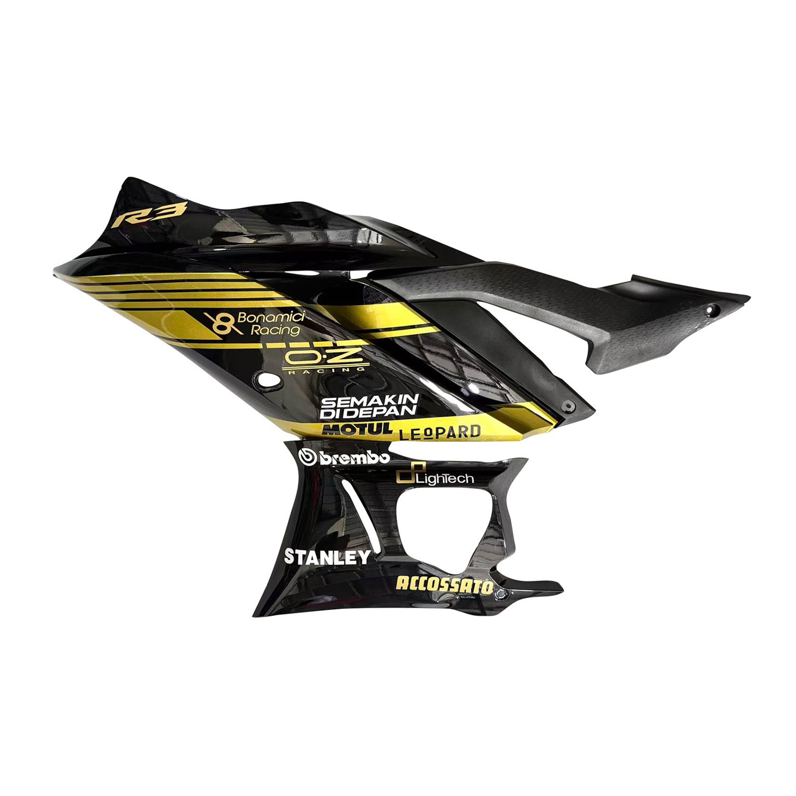 Amotopart 2022-2023 Yamaha YZF-R3 R25 Gold & Black Fairing Kit