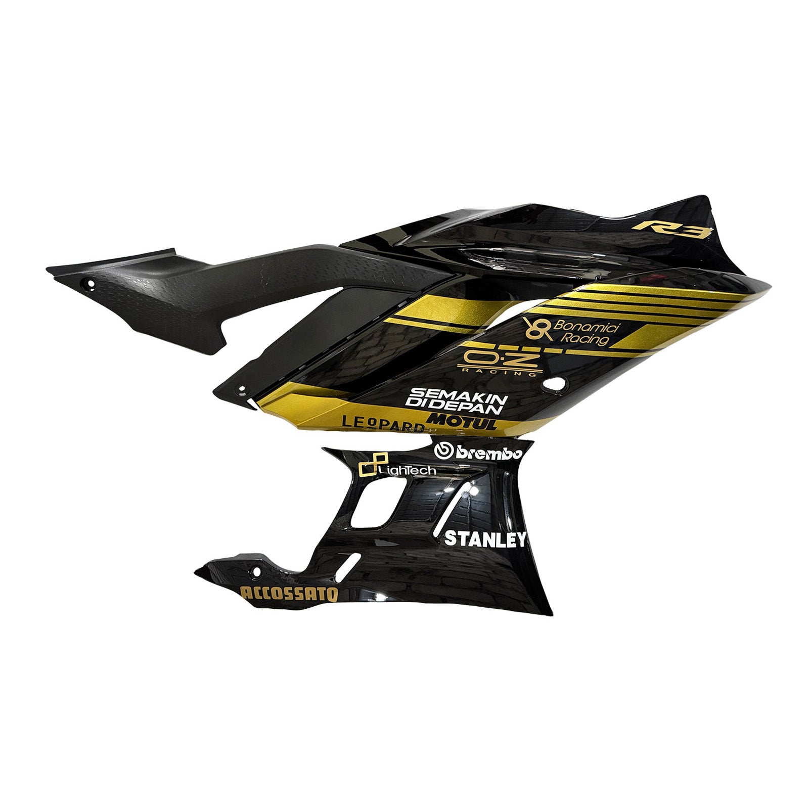 Amotopart 2022-2023 Yamaha YZF-R3 R25 Gold & Black Fairing Kit
