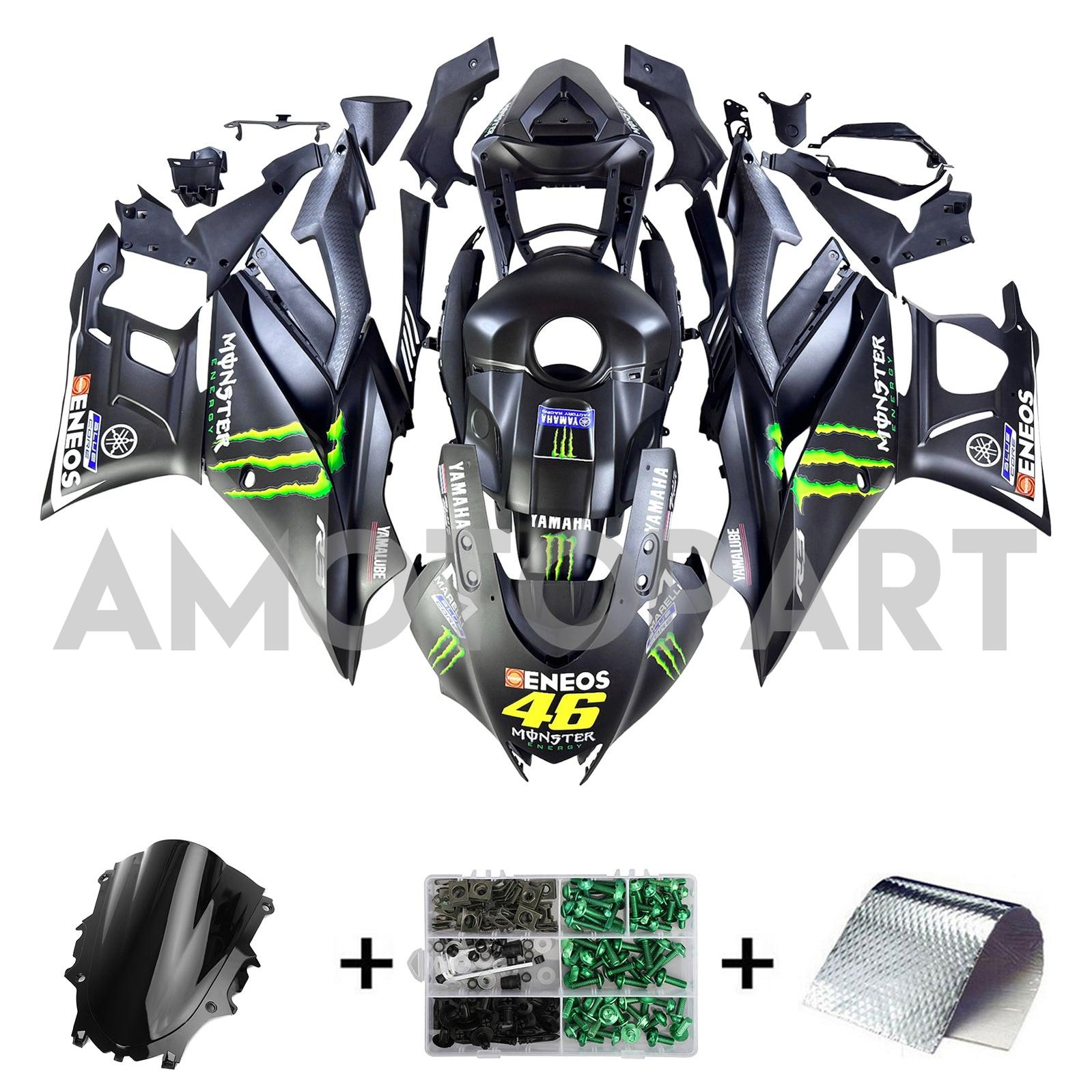 Amotopart 2022-2024 Yamaha YZF-R3 R25 Sort med Monster Logo Fairing Kit