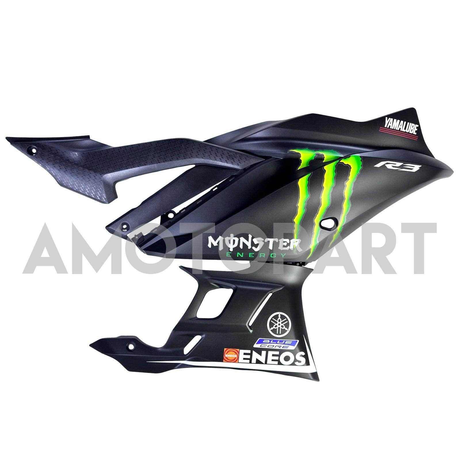Amotopart 2022-2024 Yamaha YZF-R3 R25 Black with Monster Logo Fairing Kit