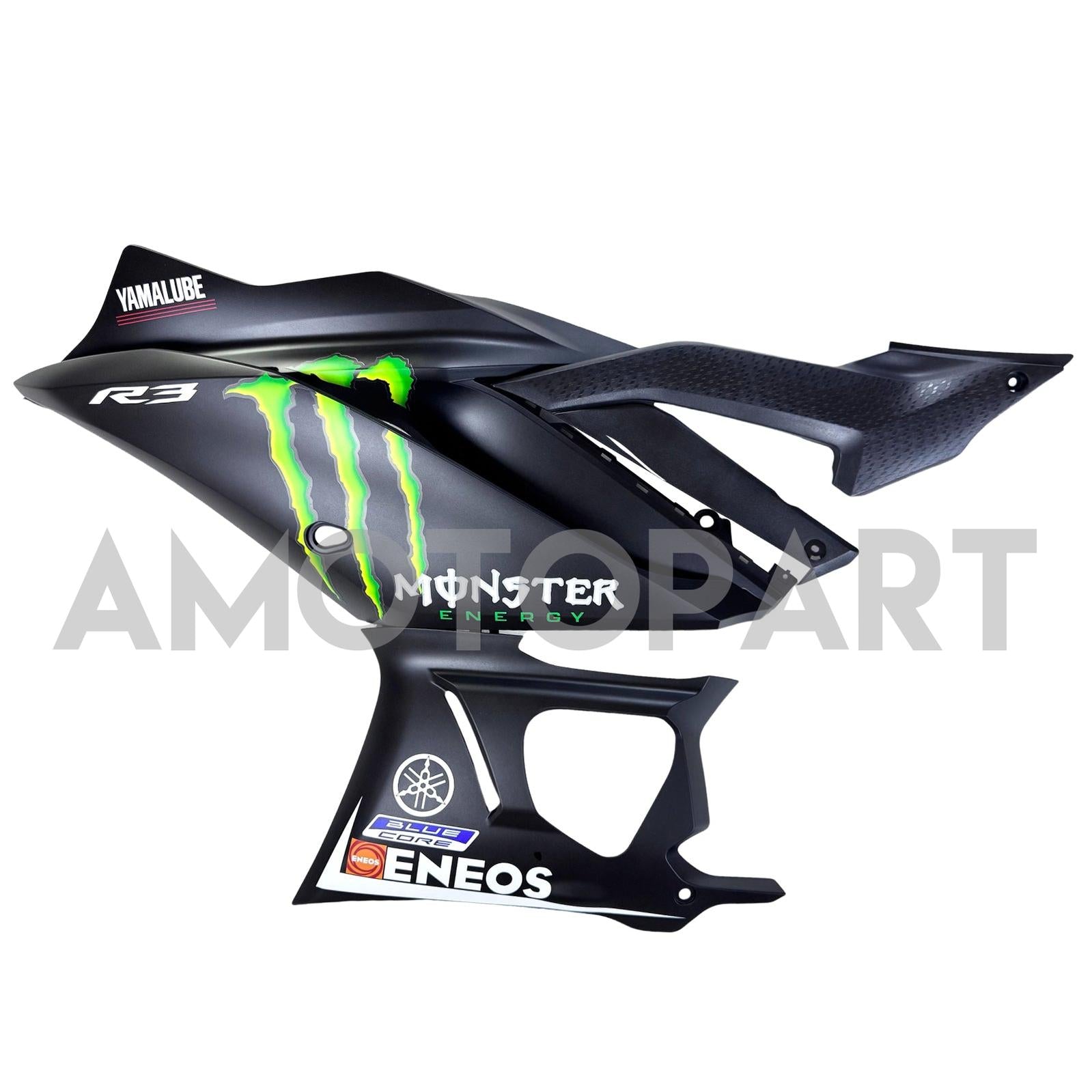 Amotopart 2022-2024 Yamaha YZF-R3 R25 Black with Monster Logo Fairing Kit