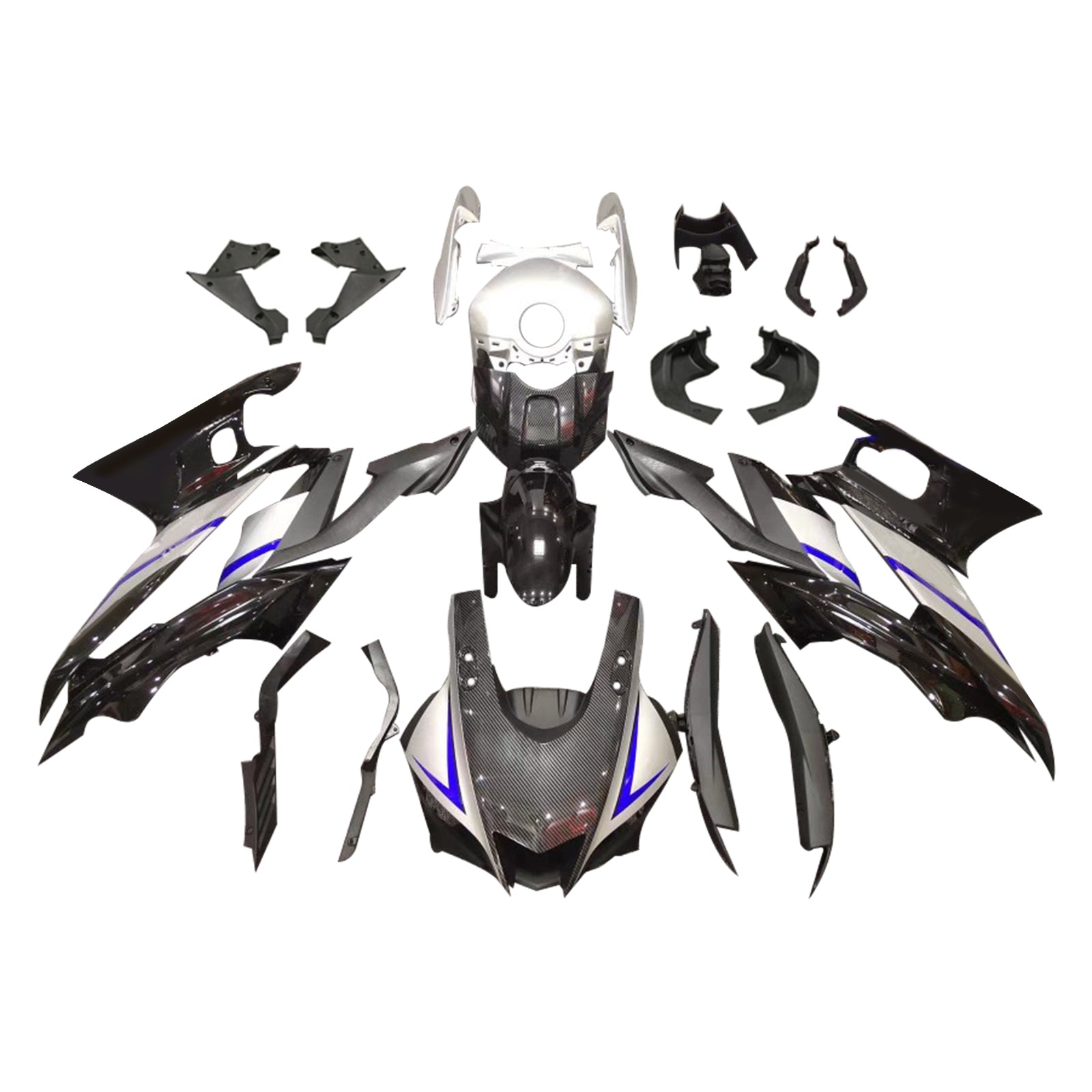 Amotopart 2022-2023 Yamaha YZF-R3 R25 Grå med blå aksenter Style1 Fairing Kit