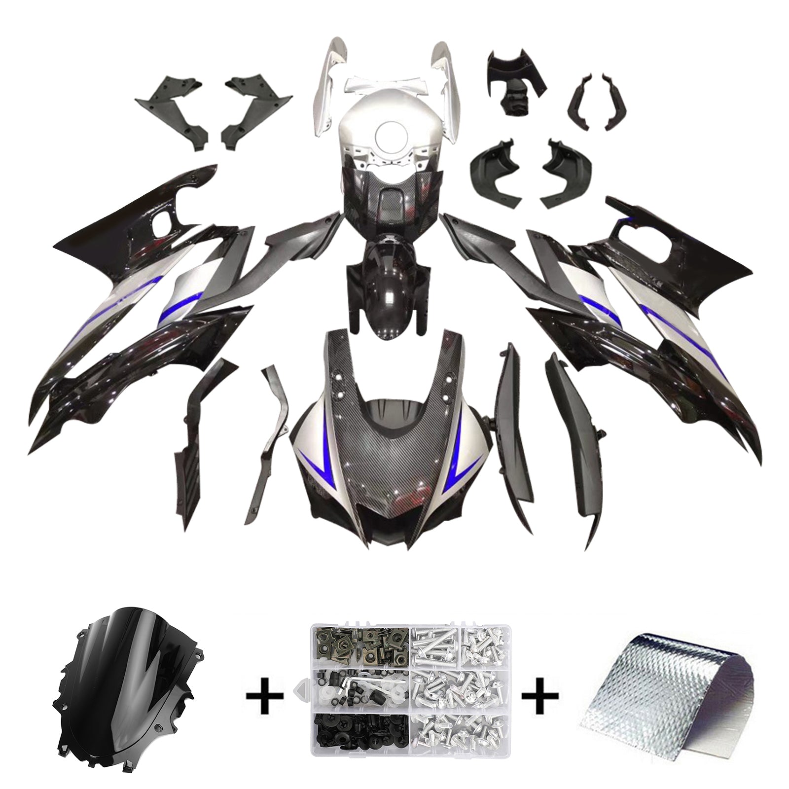 Amotopart 2022-2024 Yamaha YZF-R3 R25 Grey with Blue Accents Style1 Fairing Kit